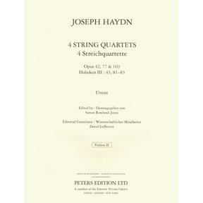 Haydn, Franz Joseph - 4 String Quartets, Op. 42, 77, 103 - Score and Parts - edited by Simon Rowland-Jones - Edition Peters URTEXT