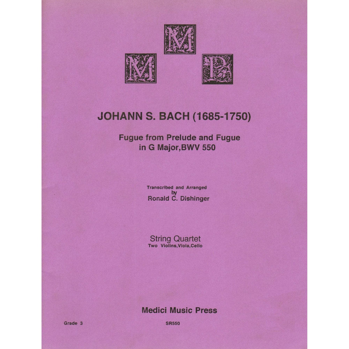 Bach, J.S. - Fugue from Prelude and Fugue in G (BWV 550) - for String Quartet - arranged by Dishinger - Medici Music Press
