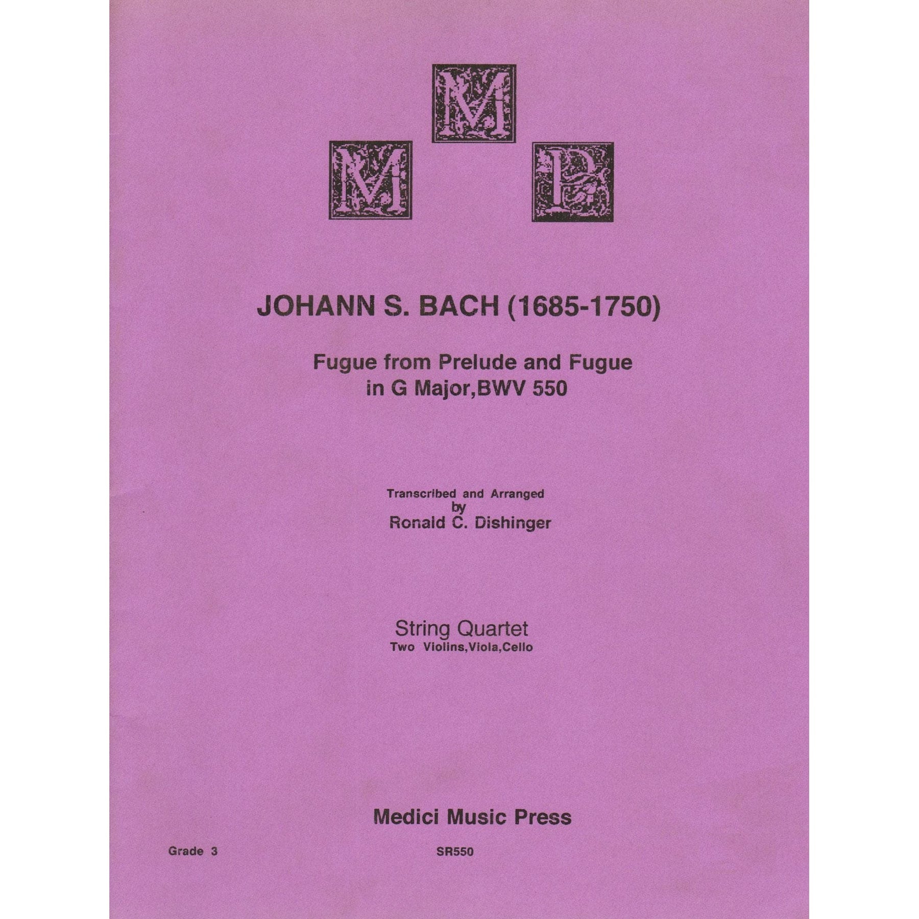 Bach, J.S. - Fugue from Prelude and Fugue in G (BWV 550) - for String Quartet - arranged by Dishinger - Medici Music Press