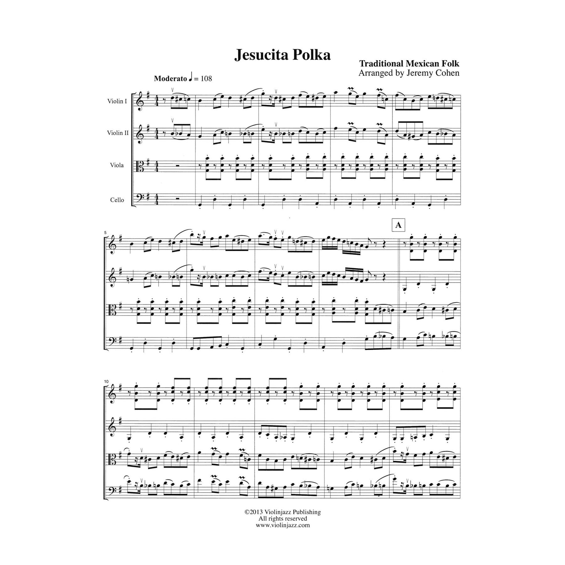 Cohen, Jeremy - Jesusita Polka - World Chamber Series - for String Quartet - Violinjazz Editions