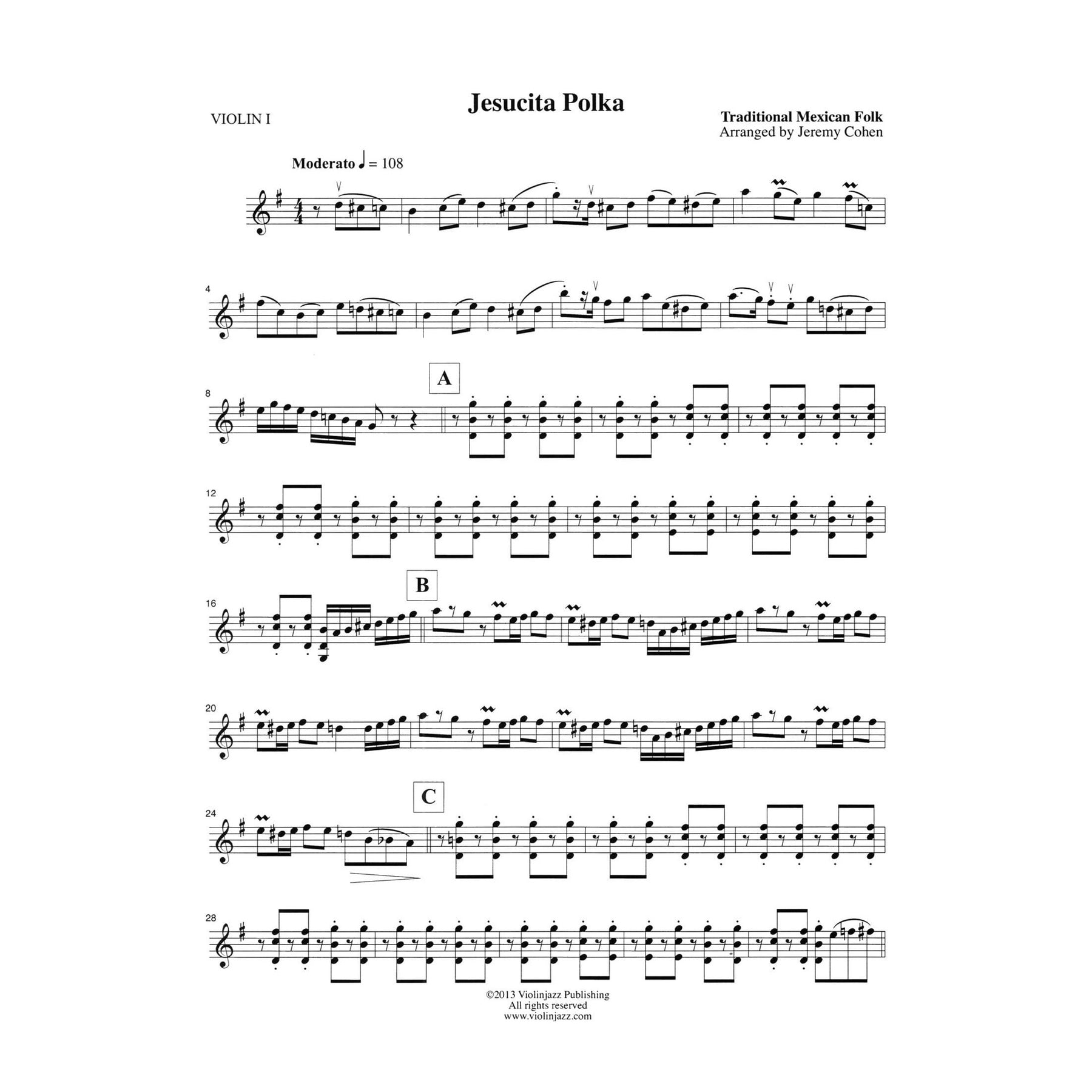 Cohen, Jeremy - Jesusita Polka - World Chamber Series - for String Quartet - Violinjazz Editions