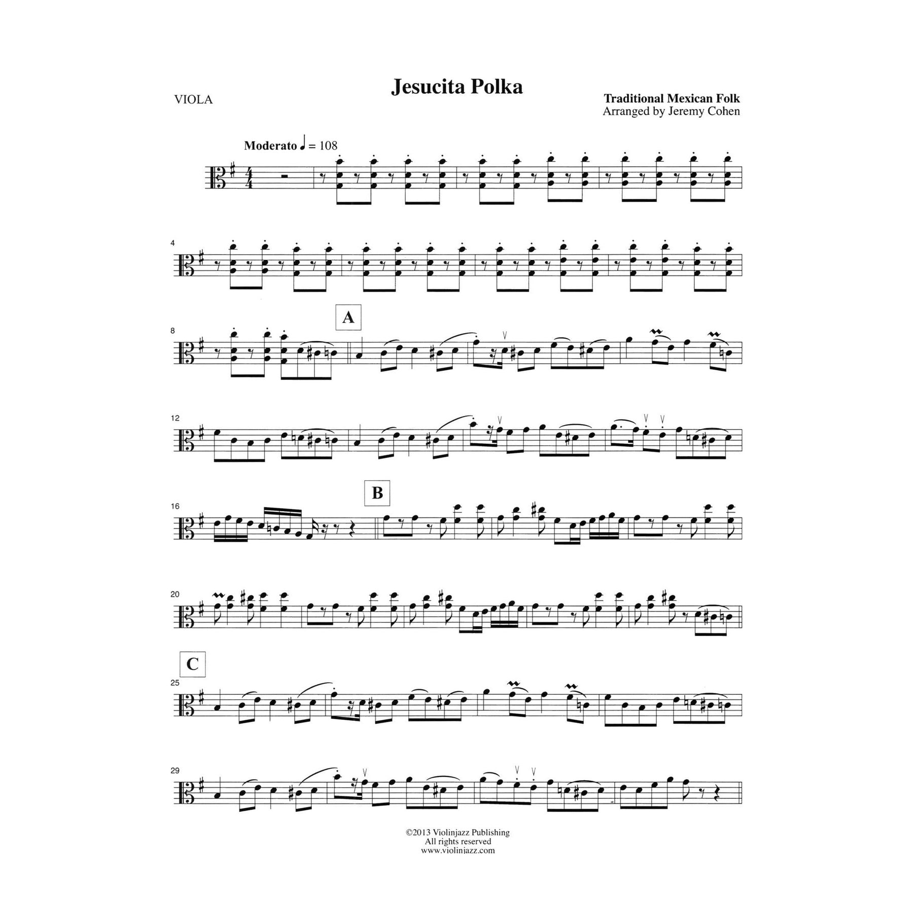 Cohen, Jeremy - Jesusita Polka - World Chamber Series - for String Quartet - Violinjazz Editions
