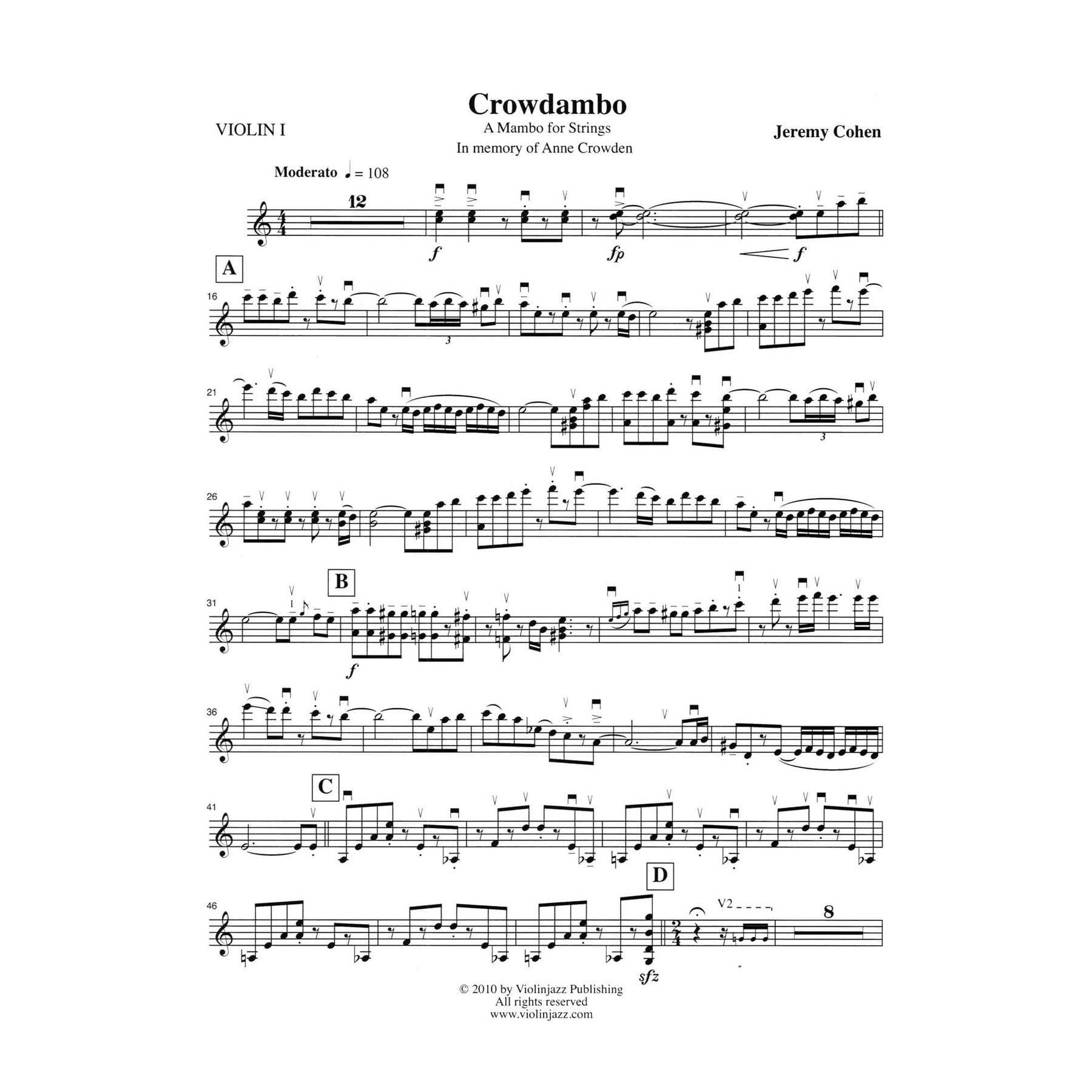 Cohen, Jeremy - 4 Latin Pieces Together - World Chamber Series - for String Quartet - Violinjazz Editions
