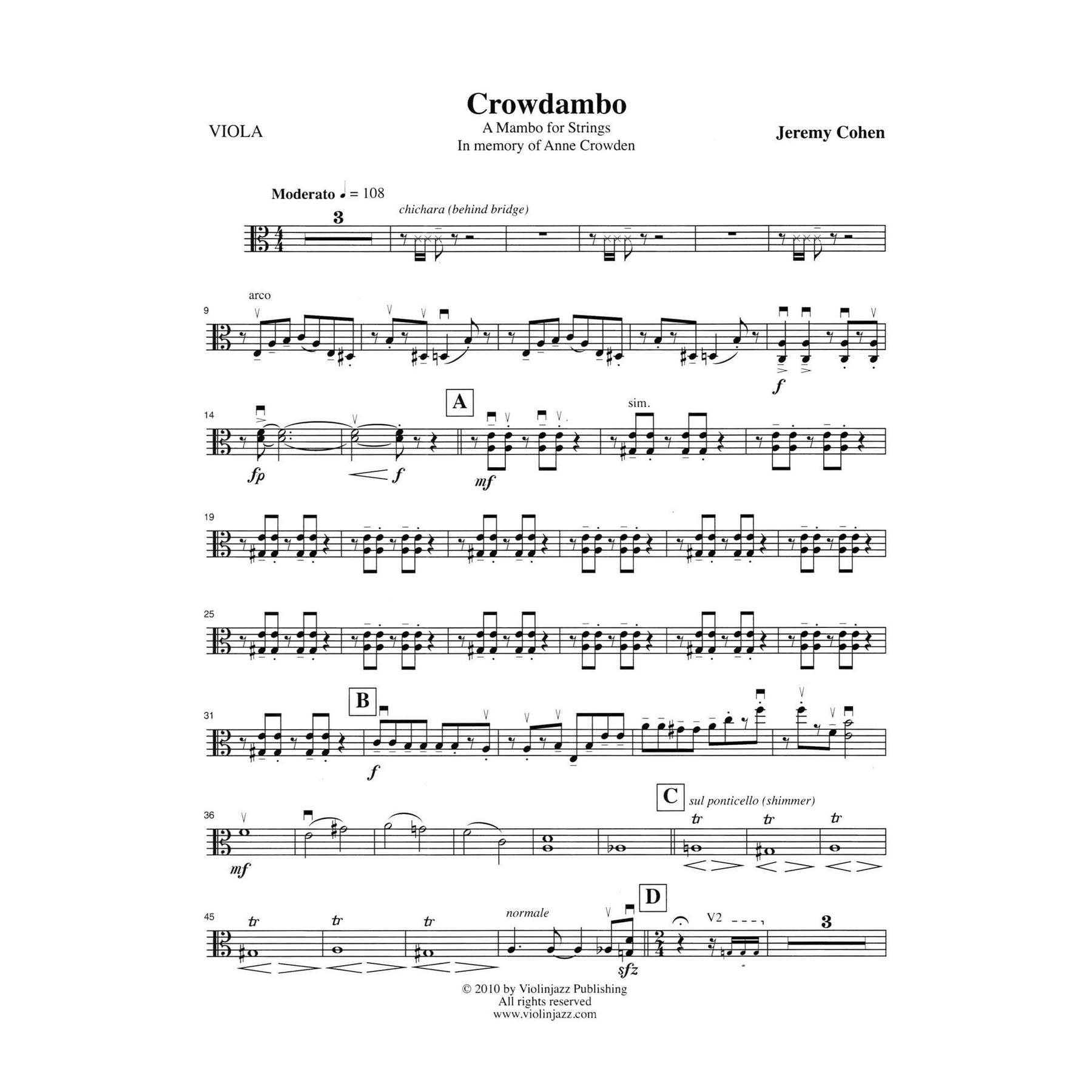Cohen, Jeremy - 4 Latin Pieces Together - World Chamber Series - for String Quartet - Violinjazz Editions