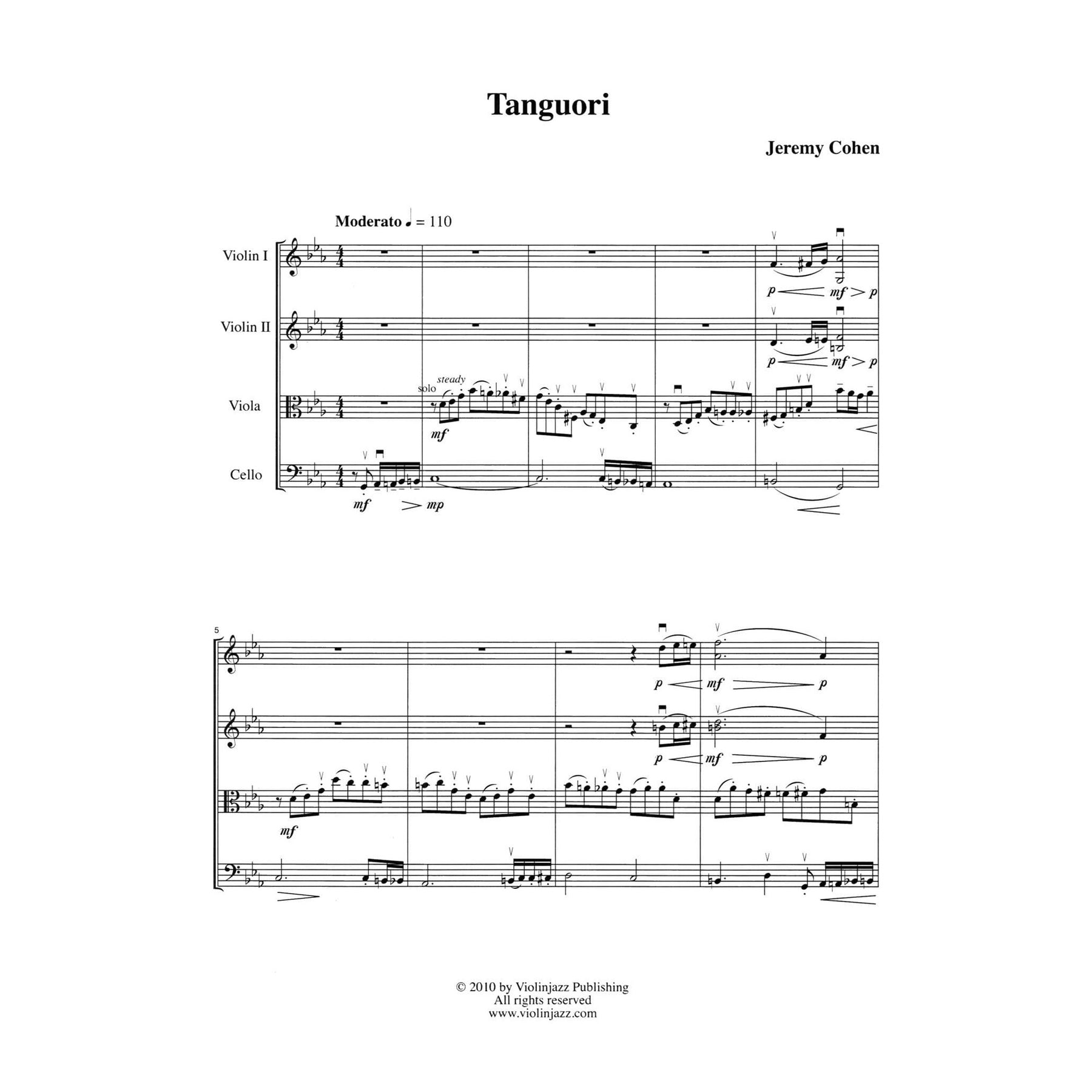 Cohen, Jeremy - 4 Latin Pieces Together - World Chamber Series - for String Quartet - Violinjazz Editions