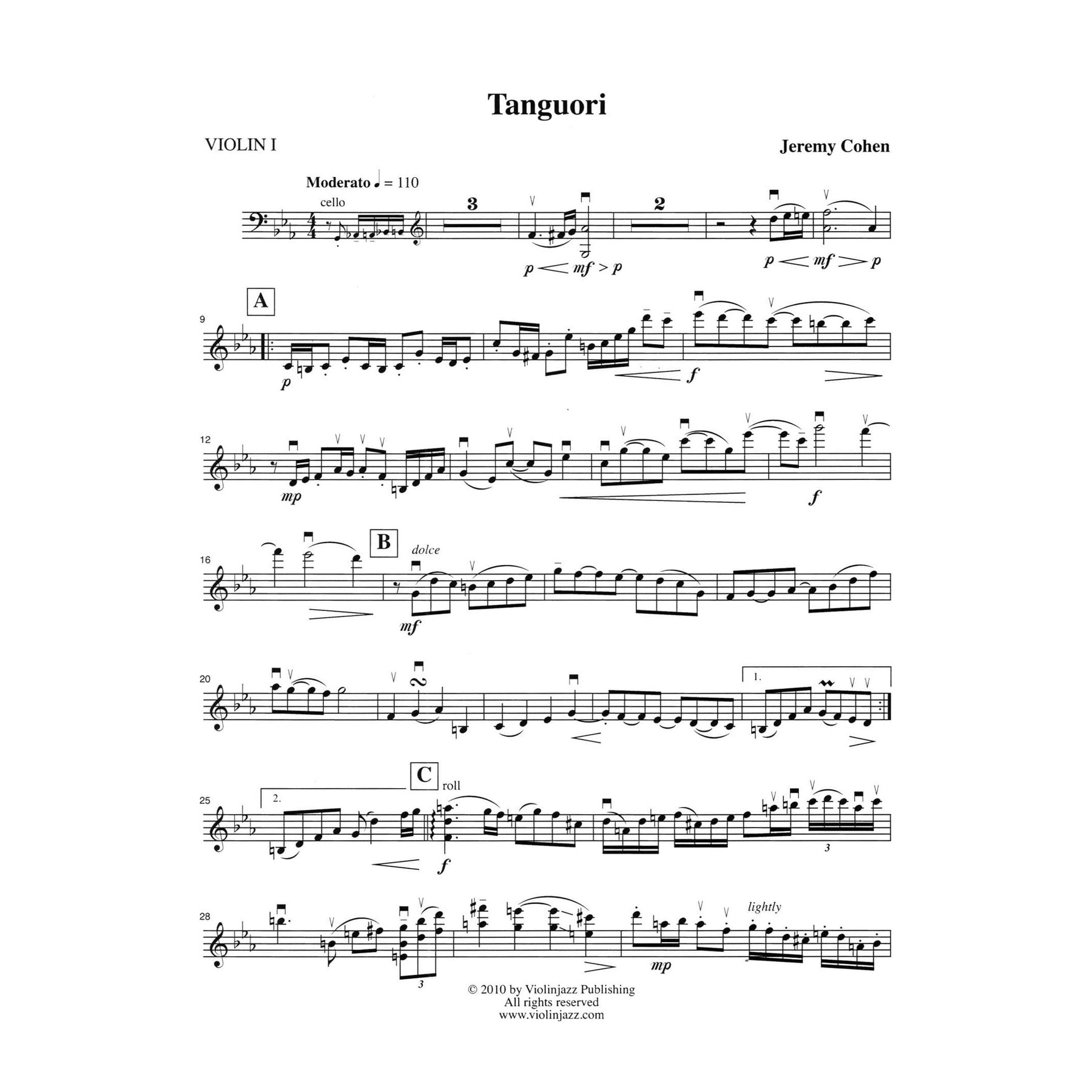 Cohen, Jeremy - 4 Latin Pieces Together - World Chamber Series - for String Quartet - Violinjazz Editions