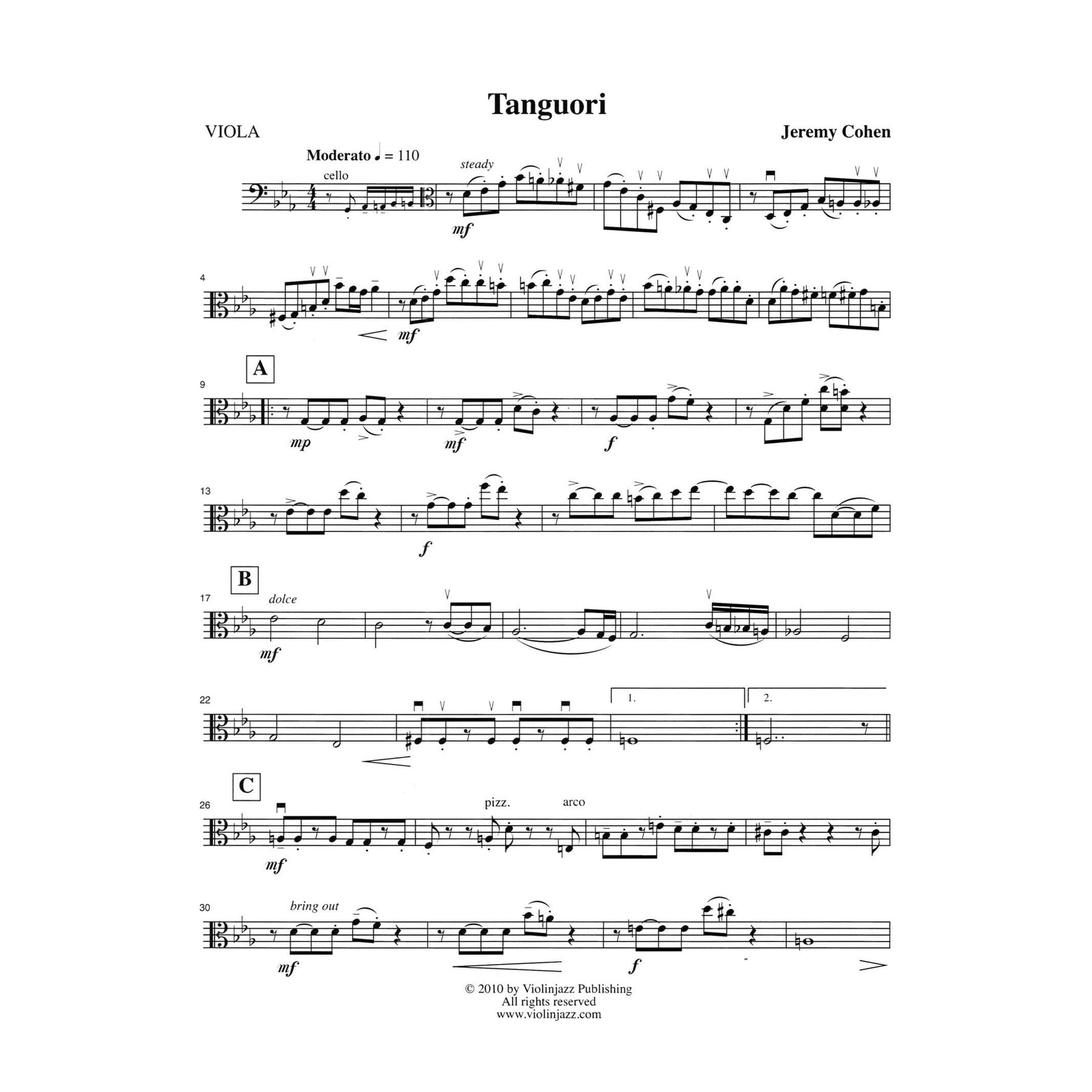 Cohen, Jeremy - 4 Latin Pieces Together - World Chamber Series - for String Quartet - Violinjazz Editions