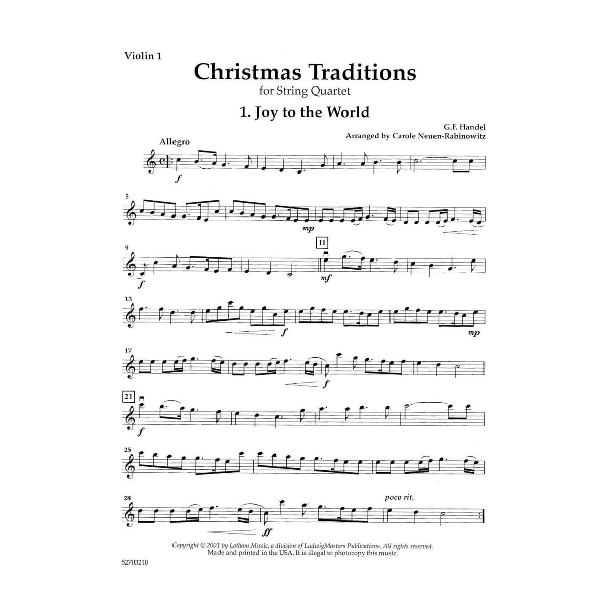 Neuen-Rabinowitz, Carole - Christmas Traditions for String Quartet Set of Parts Published by Latham Music Enterprises