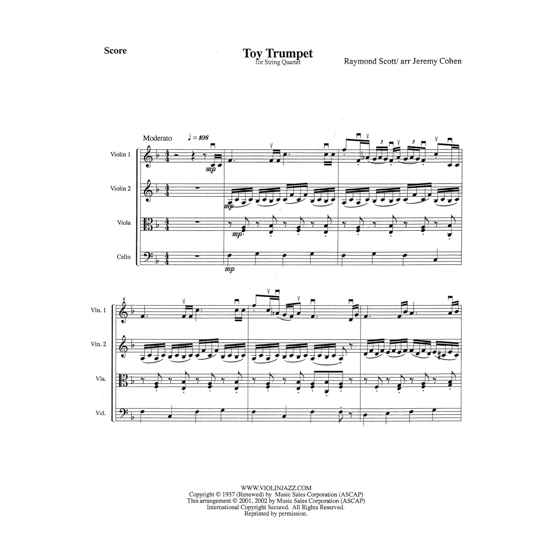 Scott, Raymond - The Penguin - Raymond Scott Collection - for String Quartet - arranged by Jeremy Cohen - Violinjazz Editions