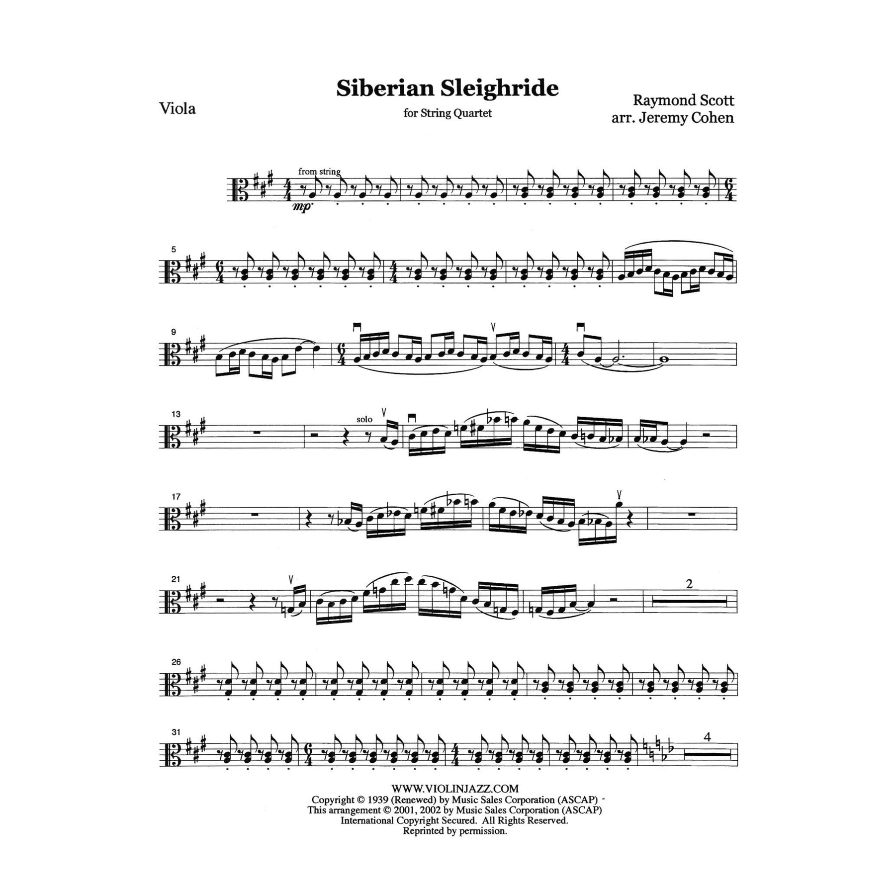 Scott, Raymond - Powerhouse, The Penguin, Siberian Sleighride, and Toy Trumpet - Raymond Scott Collection - for String Quartet - arranged by Jeremy Cohen - Violinjazz Editions
