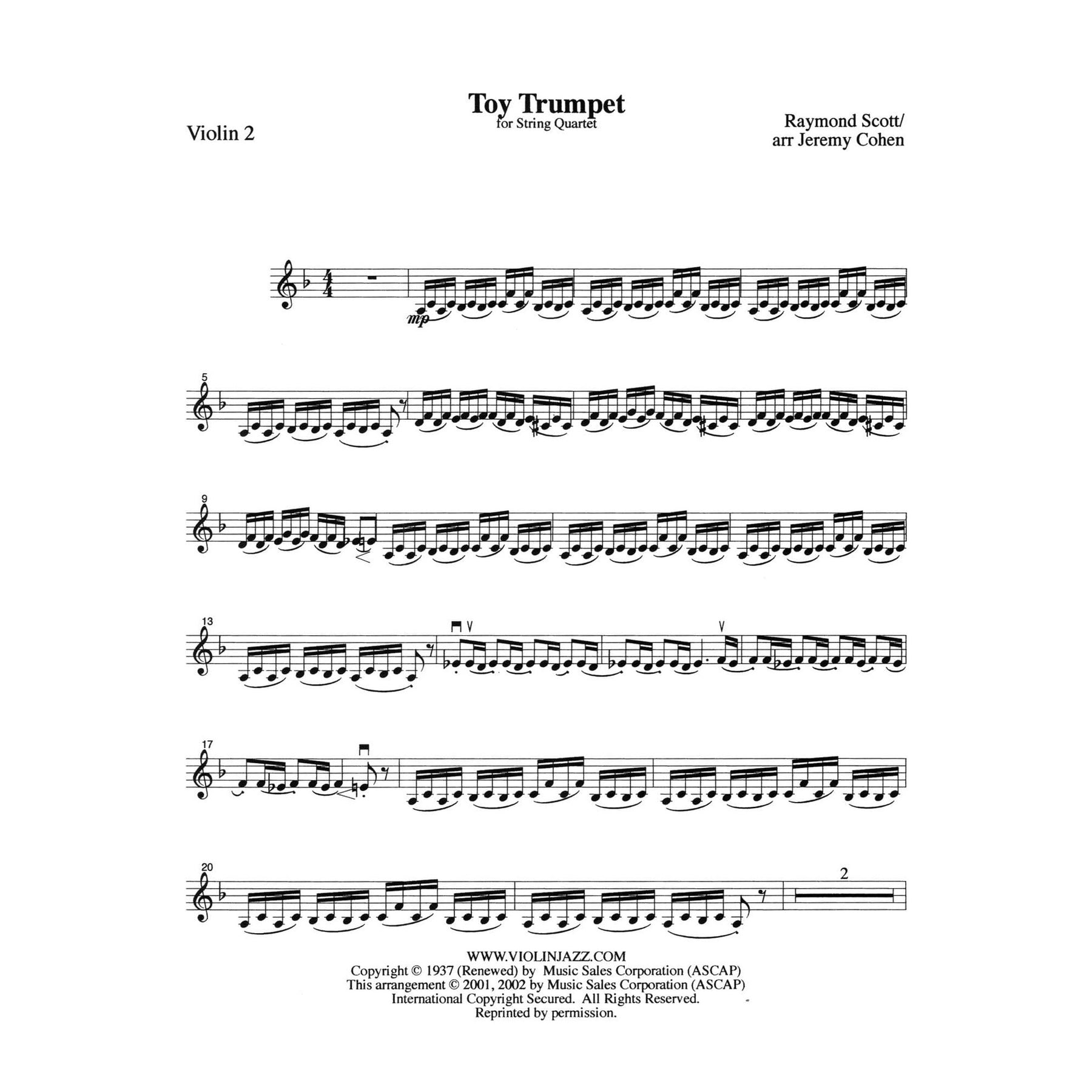 Scott, Raymond - Powerhouse, The Penguin, Siberian Sleighride, and Toy Trumpet - Raymond Scott Collection - for String Quartet - arranged by Jeremy Cohen - Violinjazz Editions