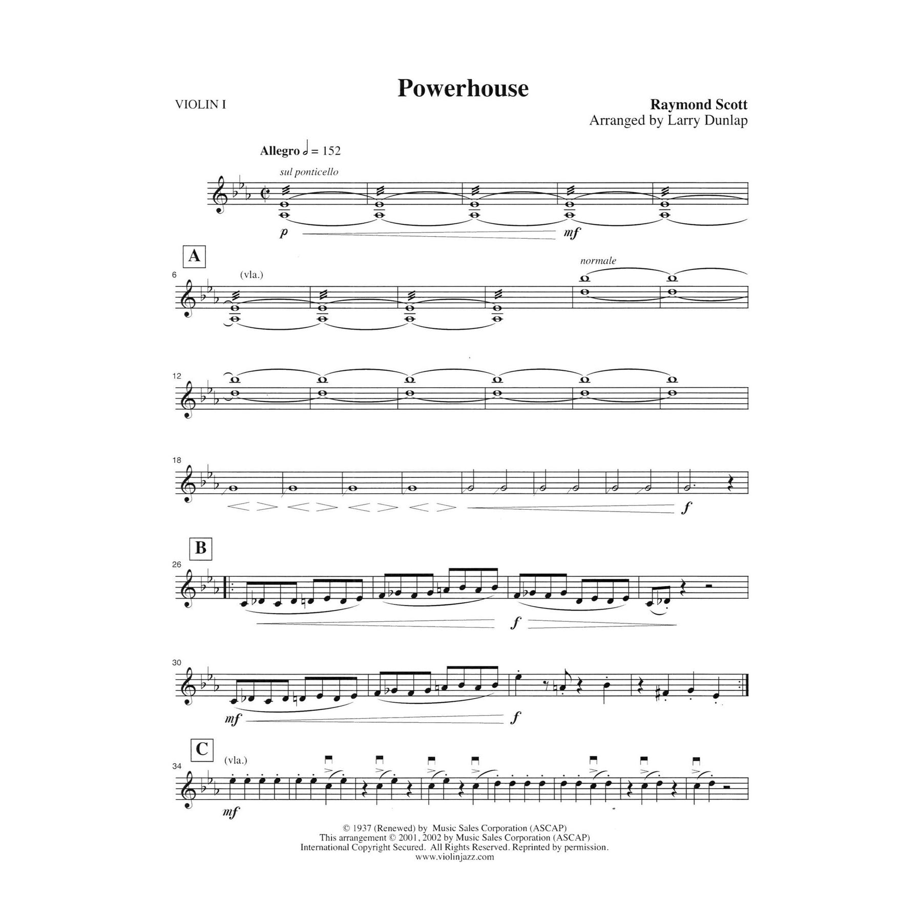 Scott, Raymond - Powerhouse, The Penguin, Siberian Sleighride, and Toy Trumpet - Raymond Scott Collection - for String Quartet - arranged by Jeremy Cohen - Violinjazz Editions