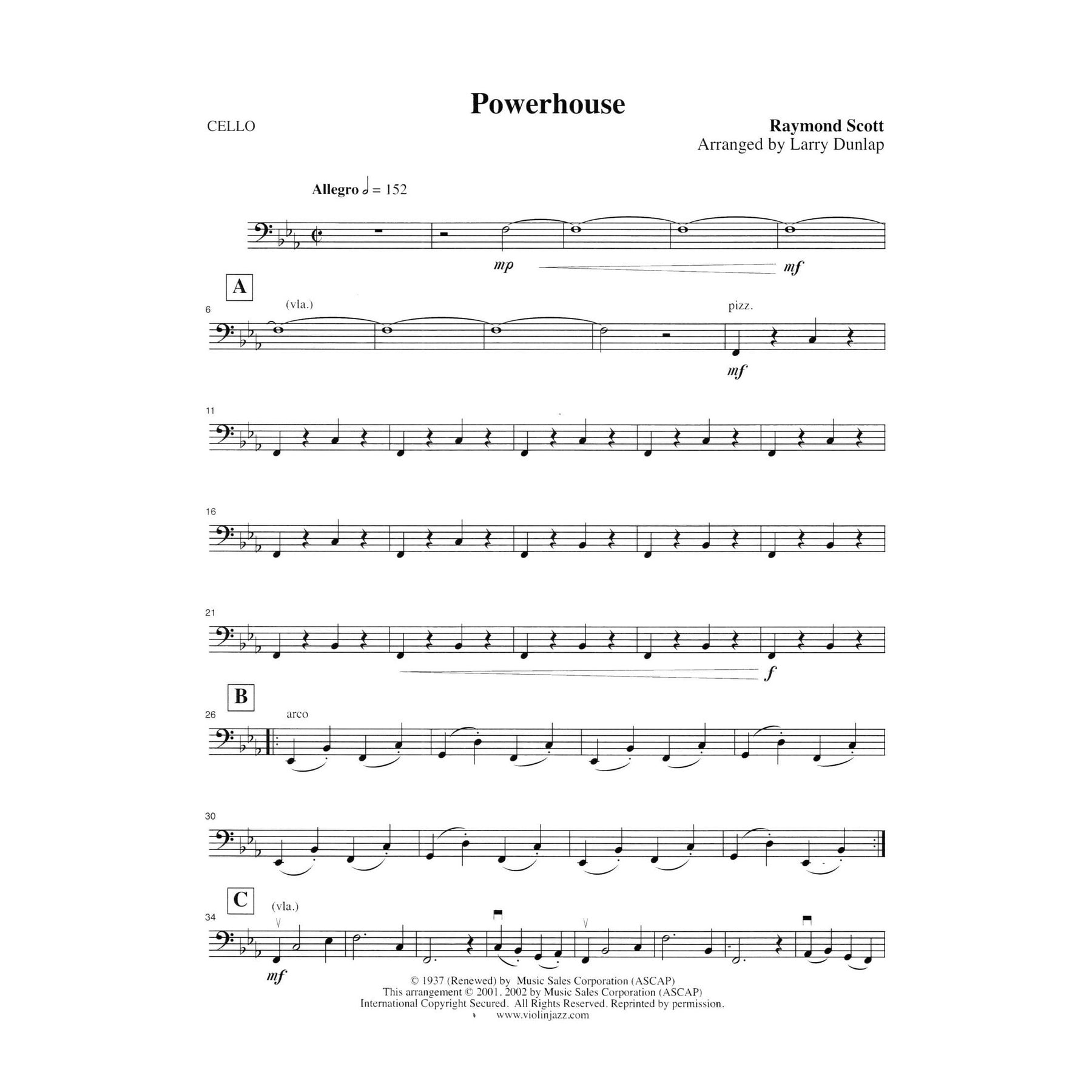 Scott, Raymond - Powerhouse, The Penguin, Siberian Sleighride, and Toy Trumpet - Raymond Scott Collection - for String Quartet - arranged by Jeremy Cohen - Violinjazz Editions