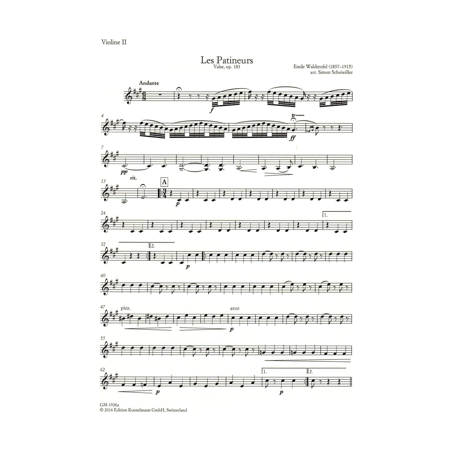 Waldteufel, Emile - The Skaters (Les Patineurs) Waltz, Opus 183 - for String Quartet - arranged by Simon Scheiwiller - Edition Kunzelmann