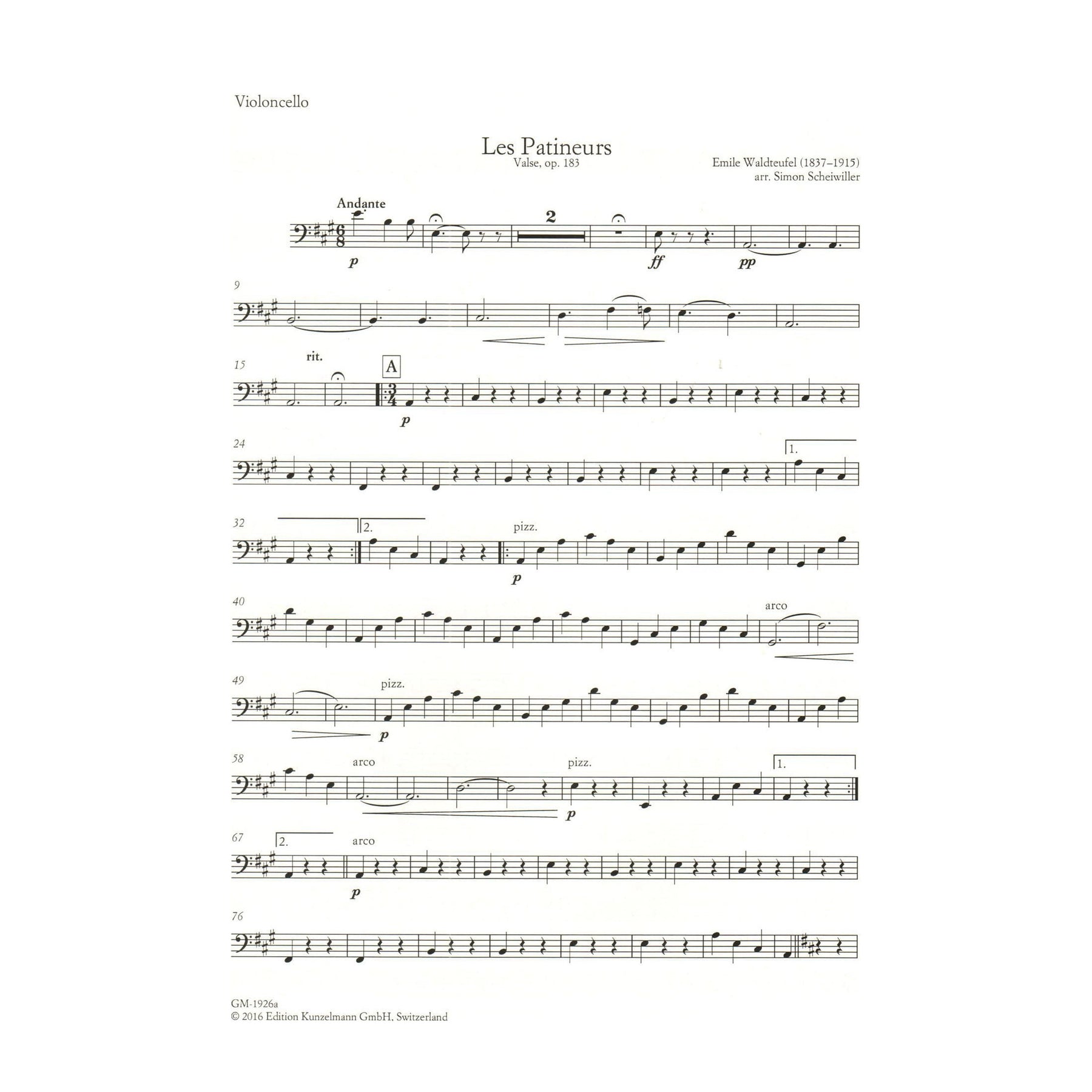 Waldteufel, Emile - The Skaters (Les Patineurs) Waltz, Opus 183 - for String Quartet - arranged by Simon Scheiwiller - Edition Kunzelmann
