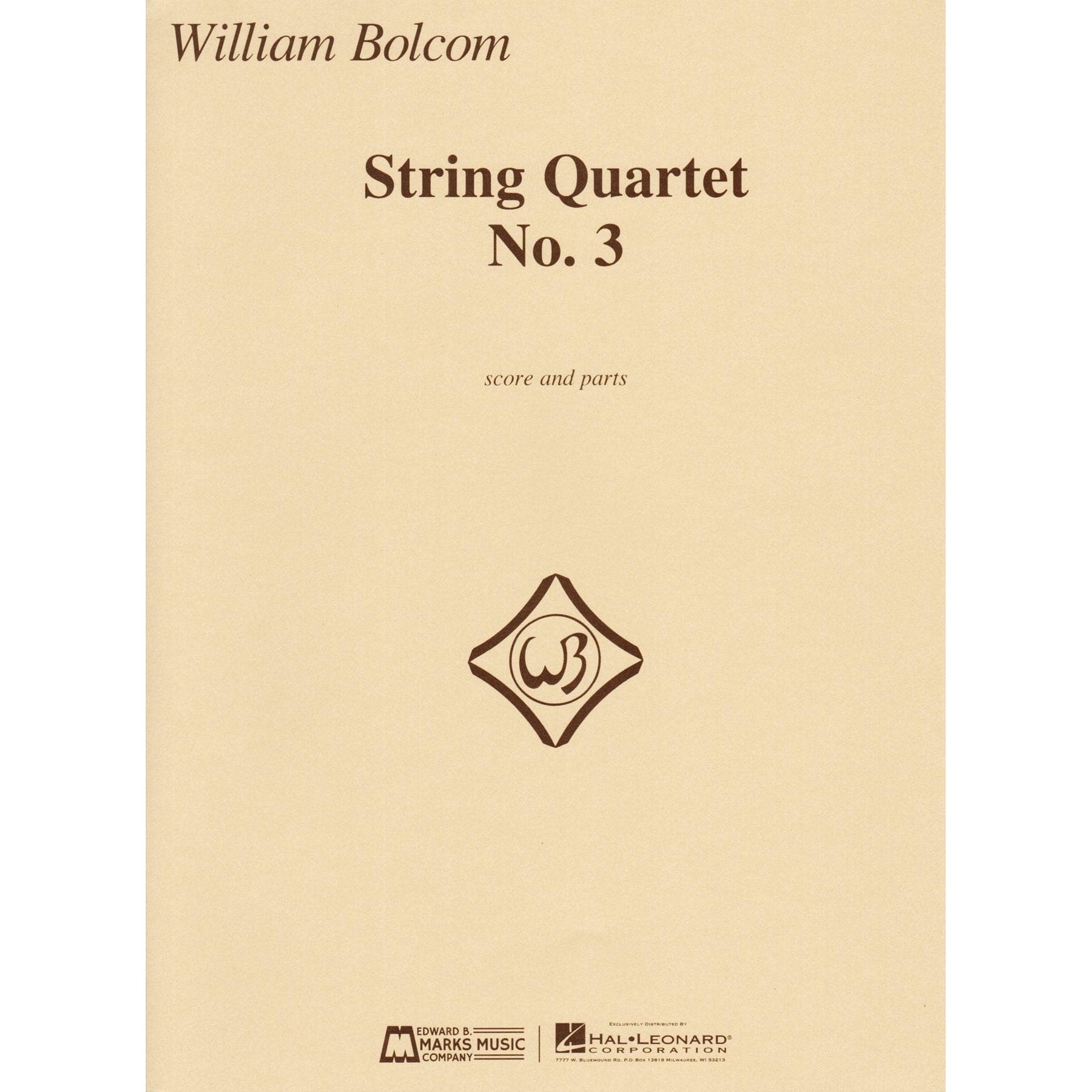 Bolcom, William - String Quartet No. 3 - Score and Parts - Edward B. Marks Music Company