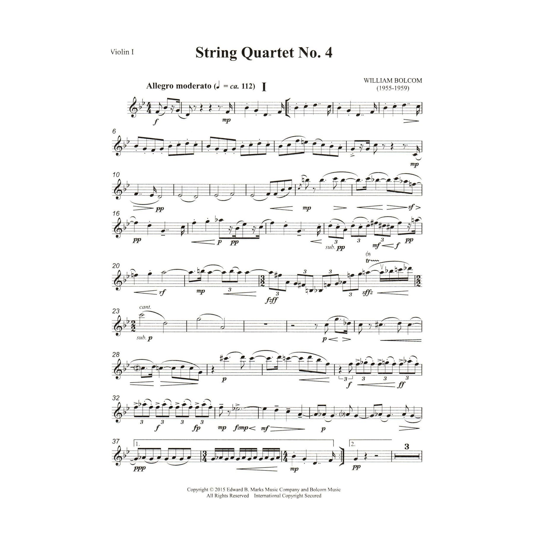 Bolcom, William - String Quartet No. 4 - Score and Parts - Edward B. Marks Music Company