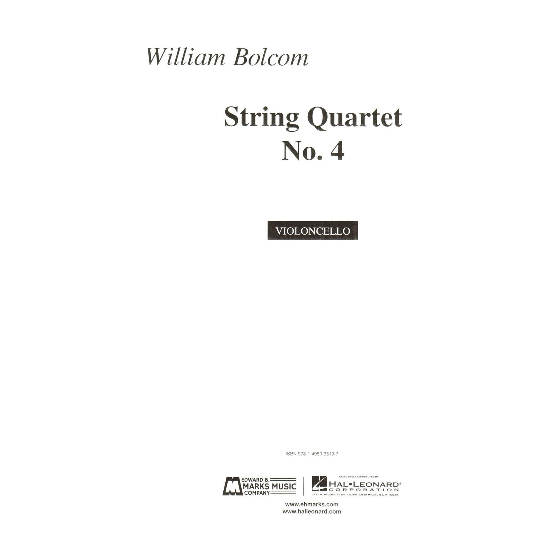 Bolcom, William - String Quartet No. 4 - Score and Parts - Edward B. Marks Music Company