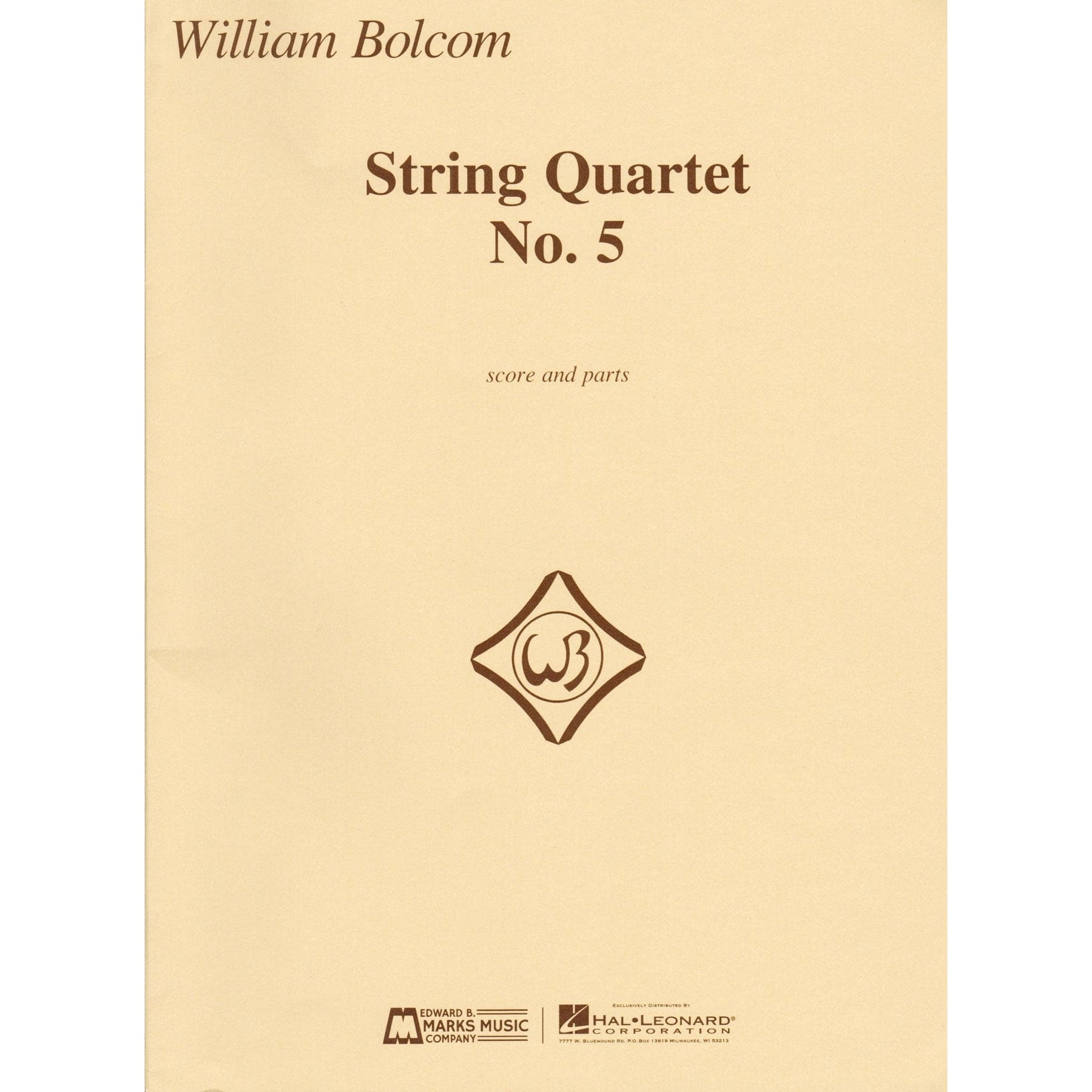Bolcom, William - String Quartet No. 5 - Score and Parts - Edward B. Marks Music Company