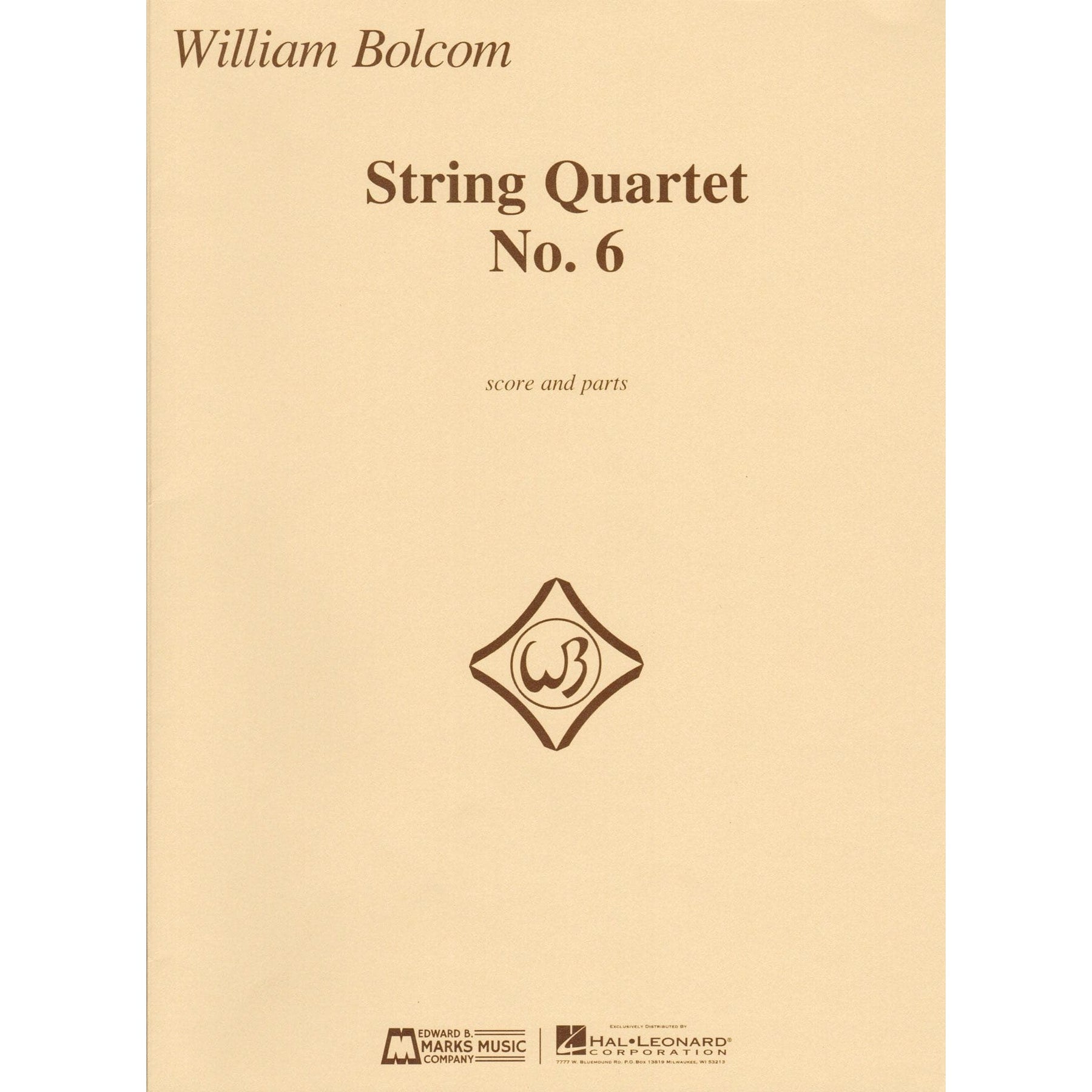 Bolcom, William - String Quartet No. 6 - Score and Parts - Edward B. Marks Music Company