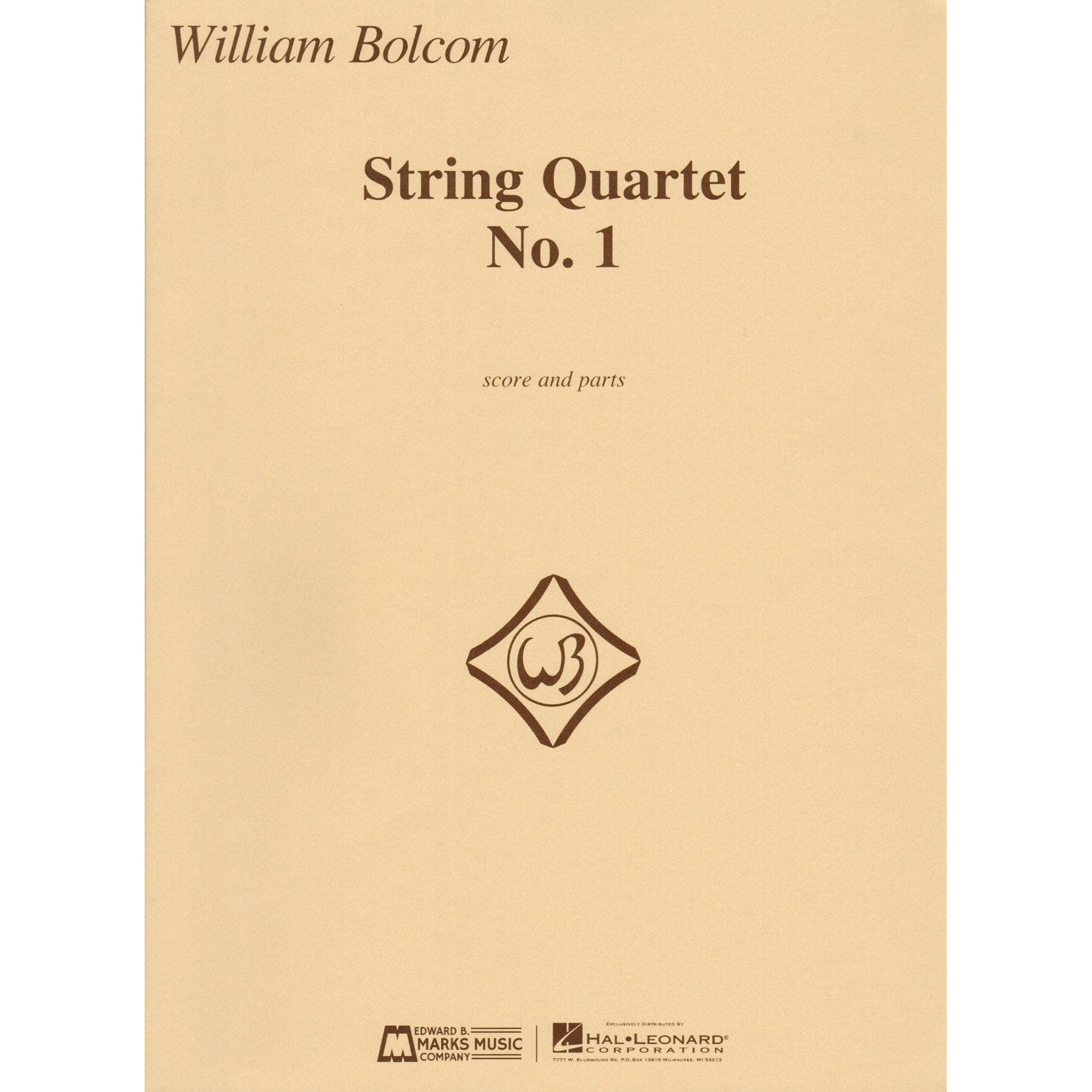 Bolcom, William - String Quartet No. 1 - Score and Parts - Edward B. Marks Music Company