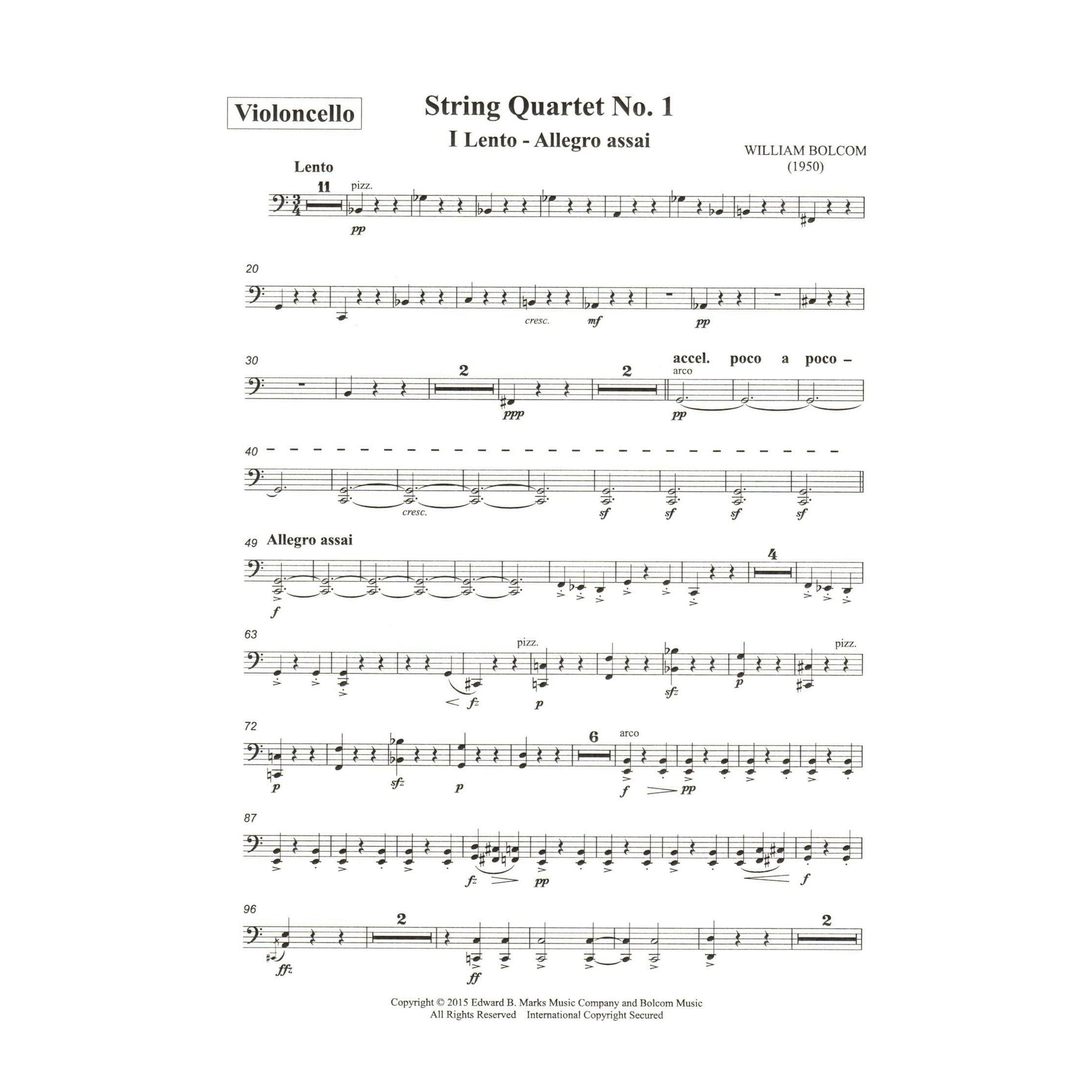 Bolcom, William - String Quartet No. 1 - Score and Parts - Edward B. Marks Music Company