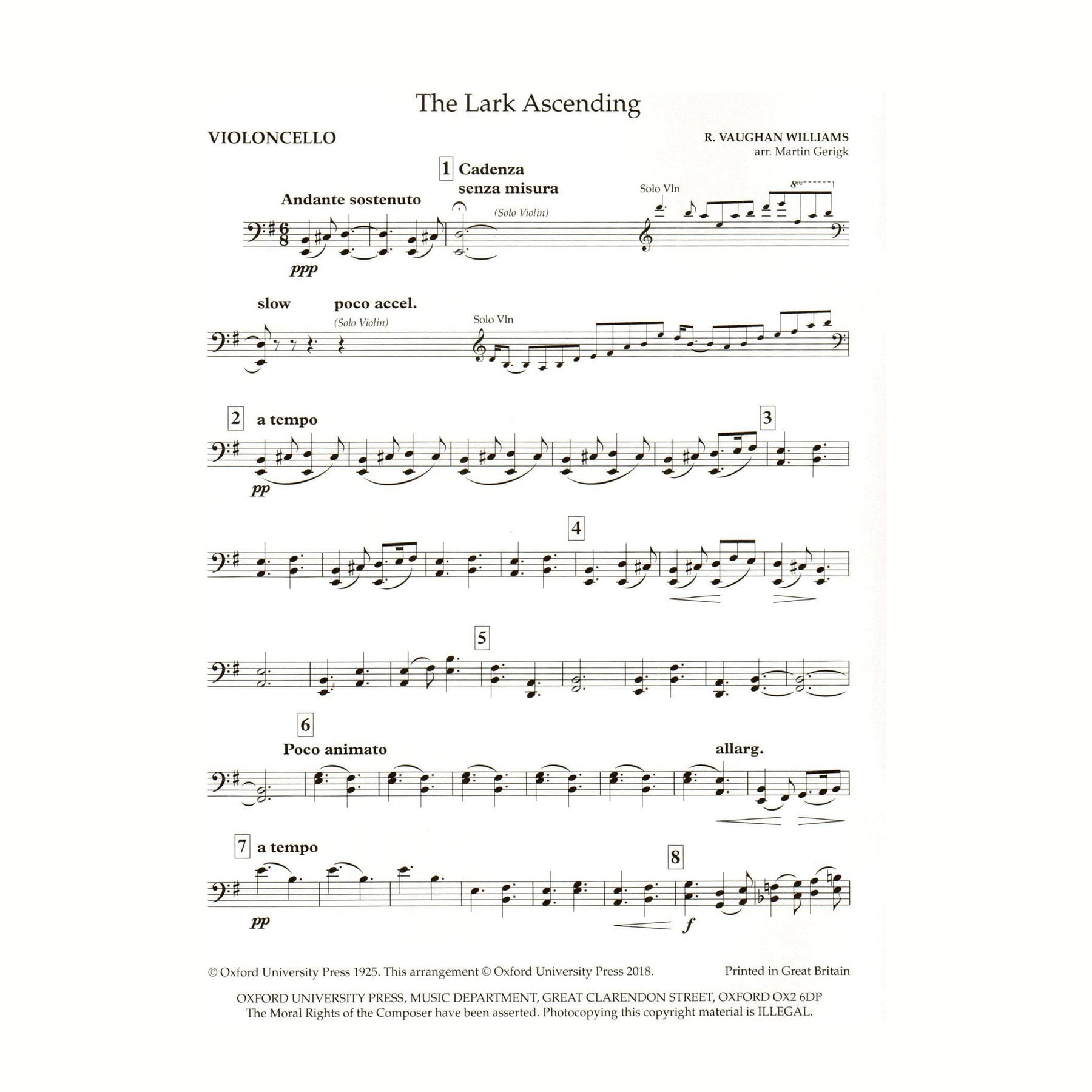 Vaughan Williams, R. - The Lark Ascending - for String Quartet (Parts Only) - arranged by Martin Gerigk - Oxford University Press