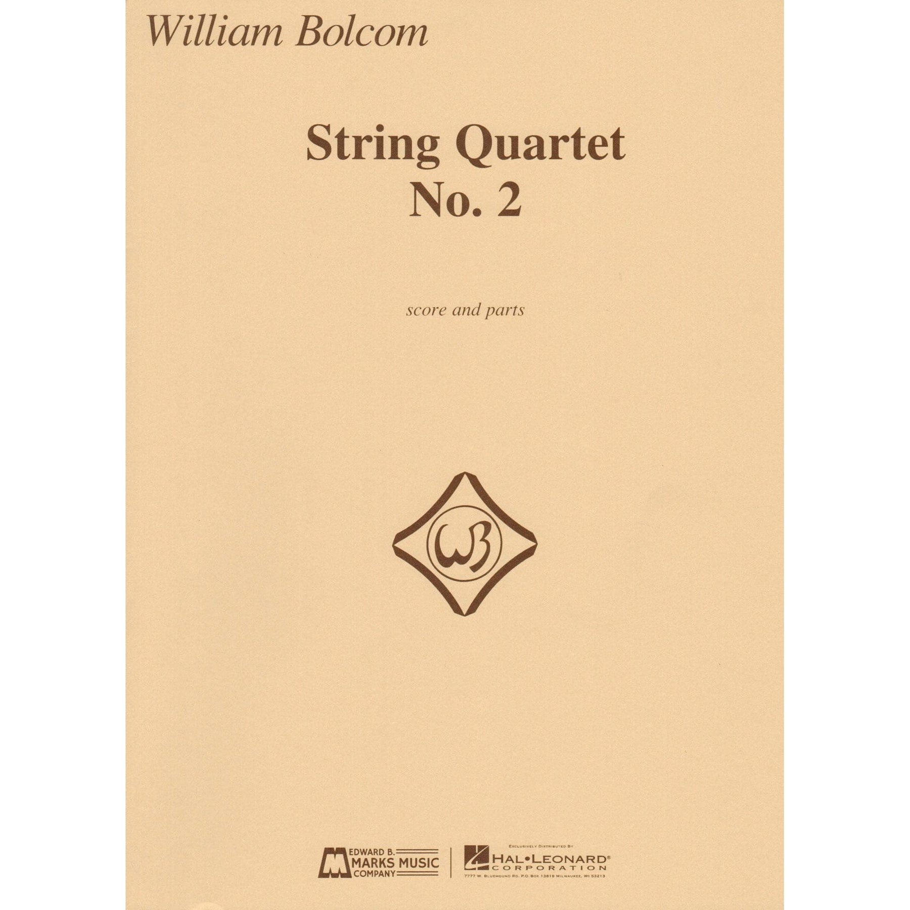 Bolcom, William - String Quartet No. 2 - Score and Parts - Edward B. Marks Music Company