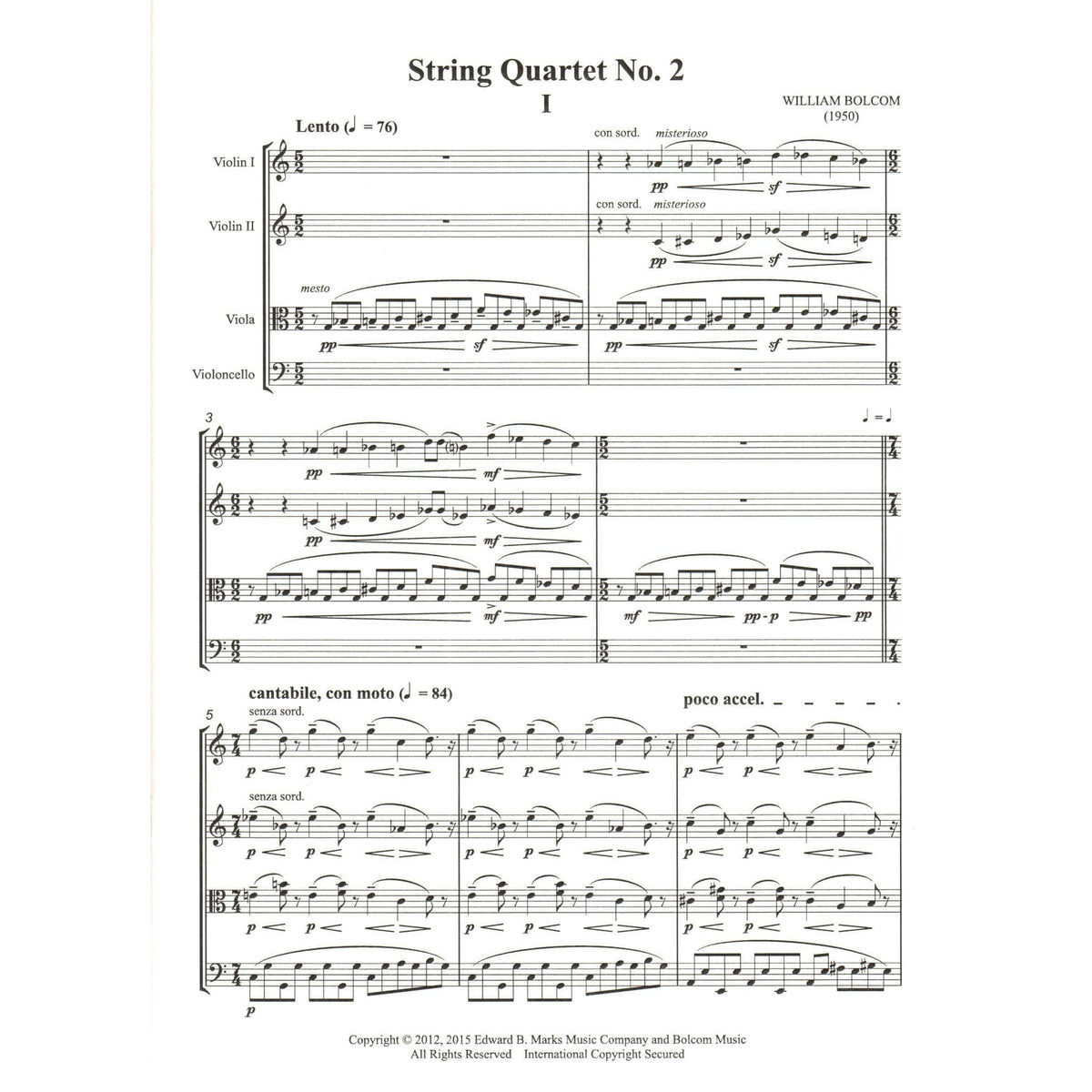 Bolcom, William - String Quartet No. 2 - Score and Parts - Edward B. Marks Music Company