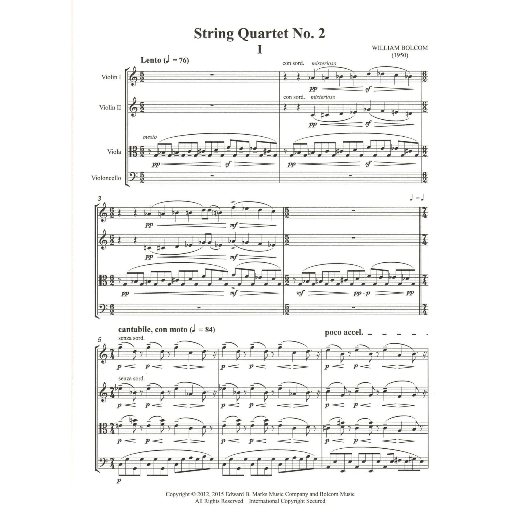 Bolcom, William - String Quartet No. 2 - Score and Parts - Edward B. Marks Music Company