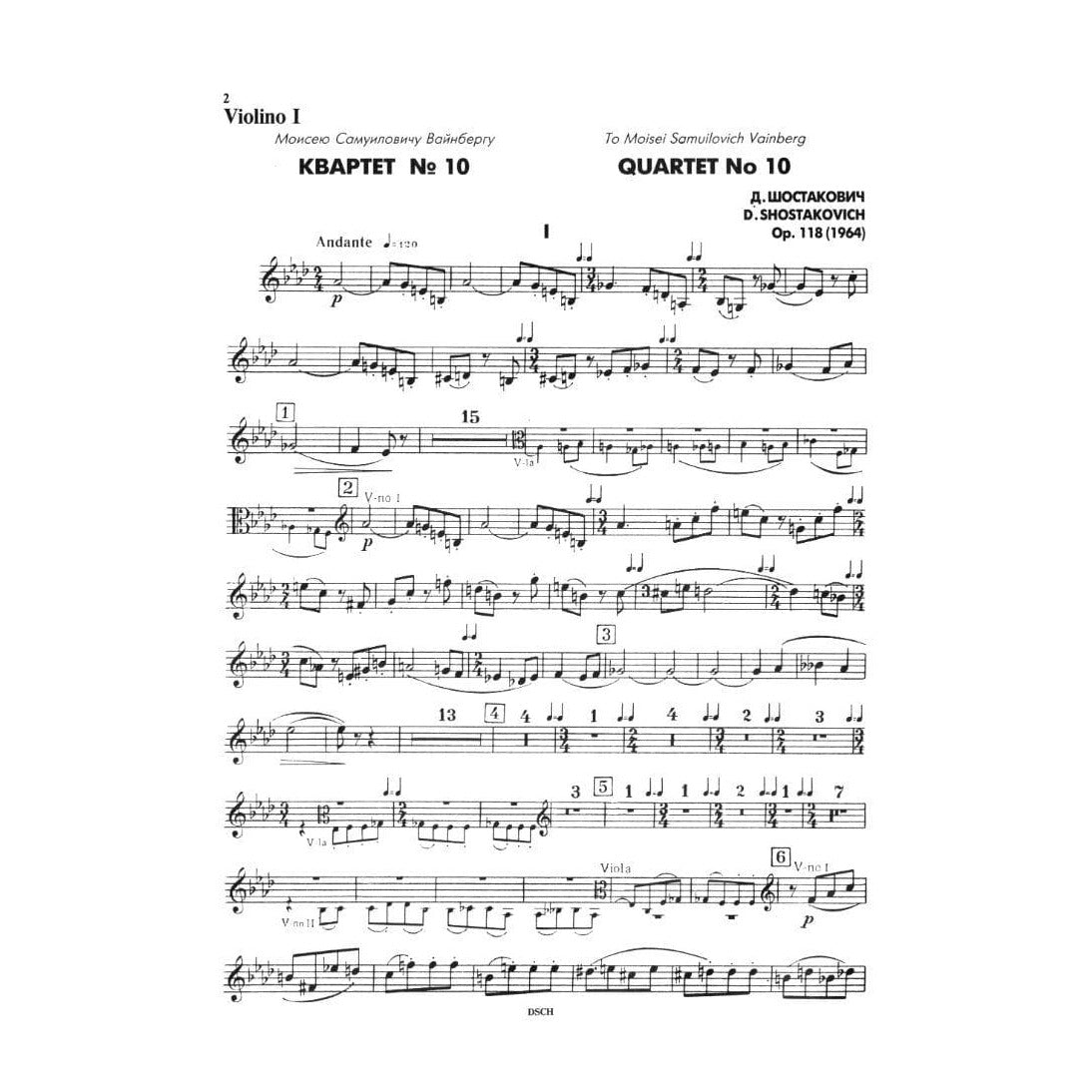 Shostakovich, Dmitri - Quartet No 10 in A flat Major Op 118 Published by DSCH
