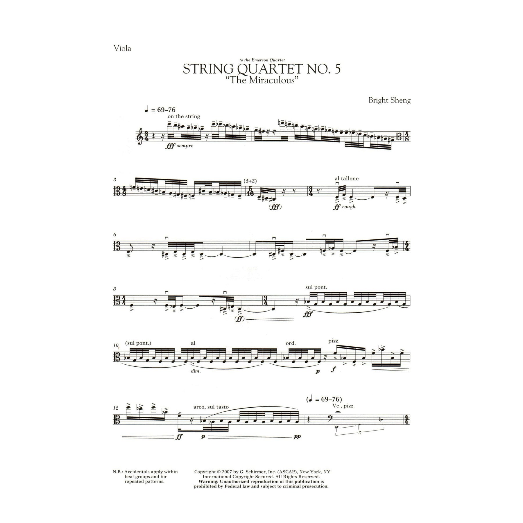 Sheng, Bright - String Quartet No. 5, "The Miraculous" - for 2 Violins, Viola, and Cello - G Schirmer Edition