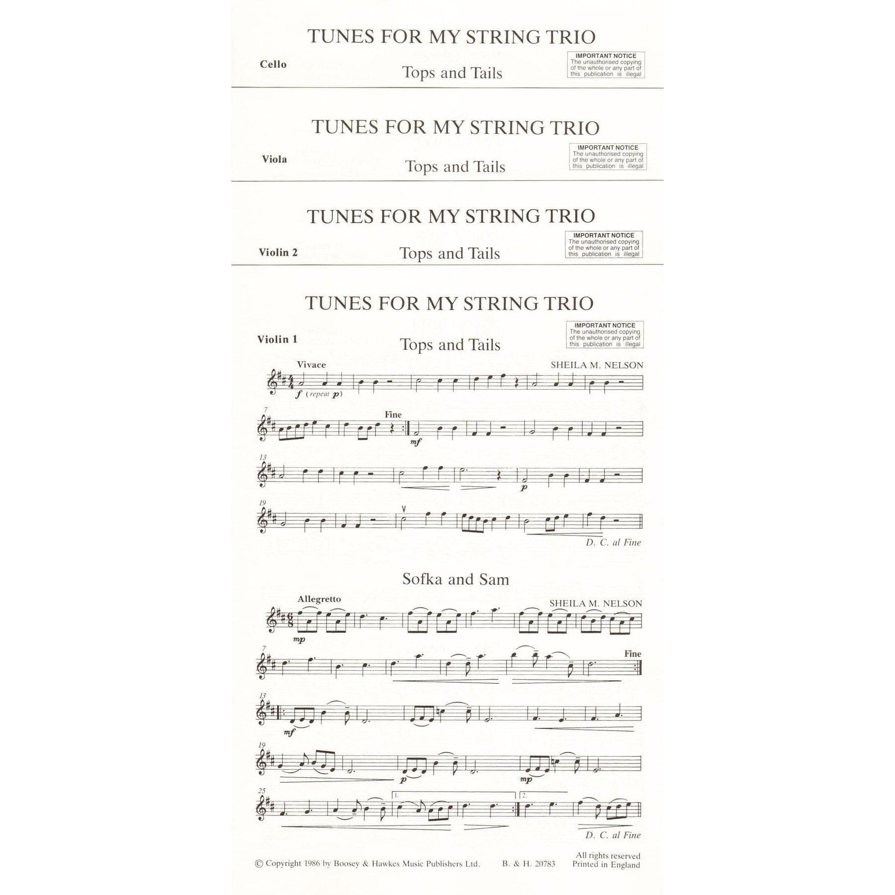 Nelson, Sheila - Tunes for my String Trio for 2 Violins and Cello (or Violin, Viola & Cello) - Published by Boosey & Hawkes
