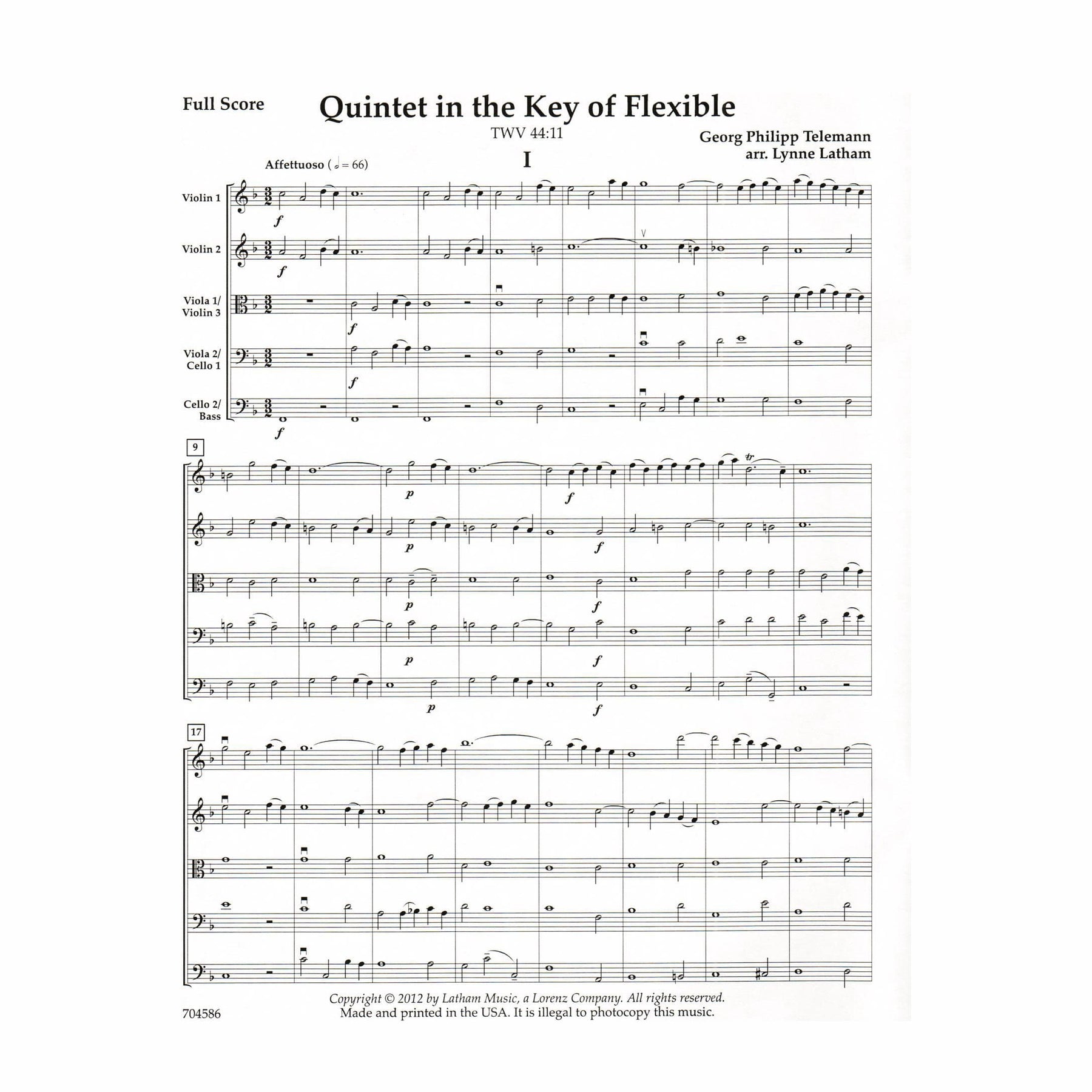 Quintet in the Key of Flexible - Work by G.P. Telemann - Arranged for Flexible String Quintet by Lynne Latham