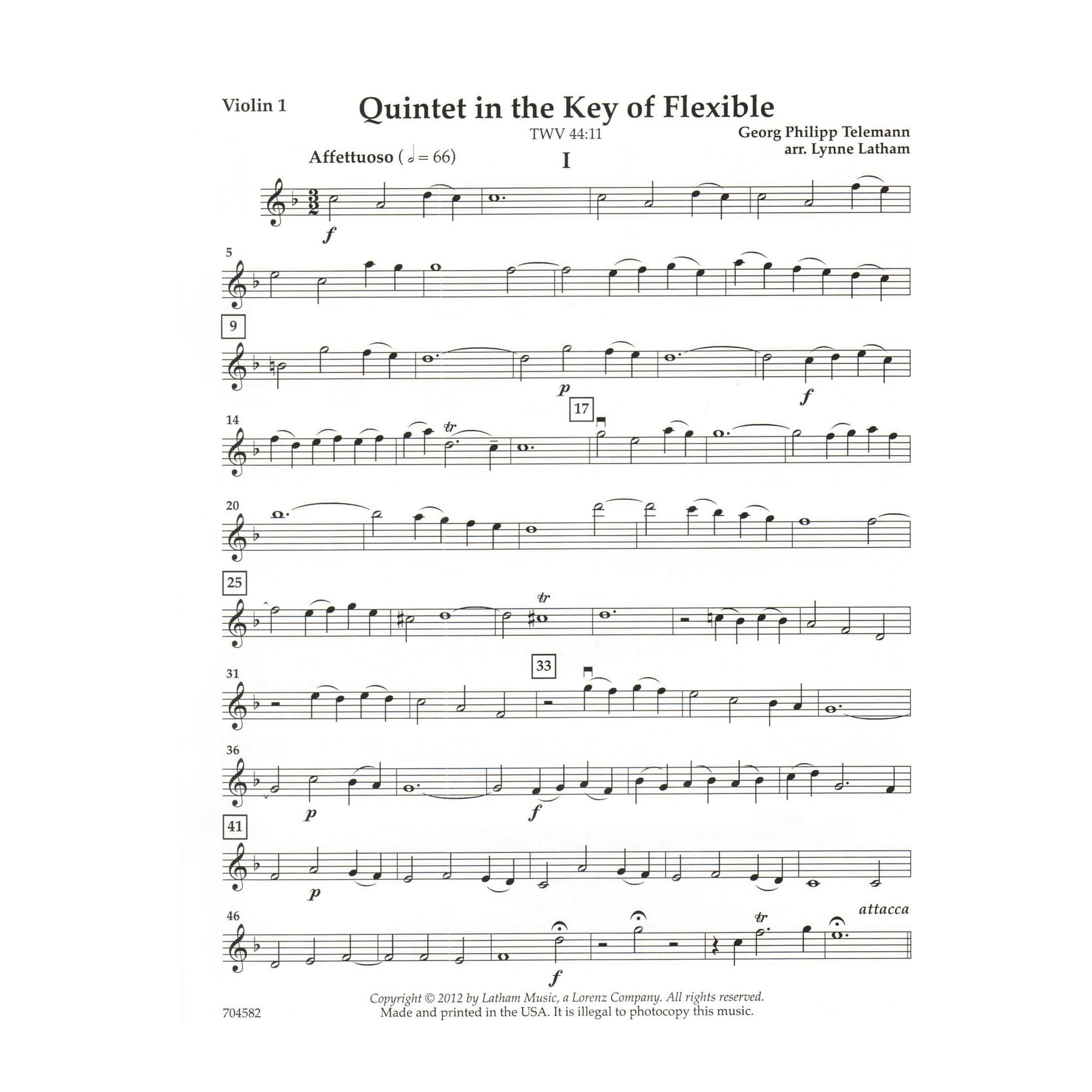 Quintet in the Key of Flexible - Work by G.P. Telemann - Arranged for Flexible String Quintet by Lynne Latham