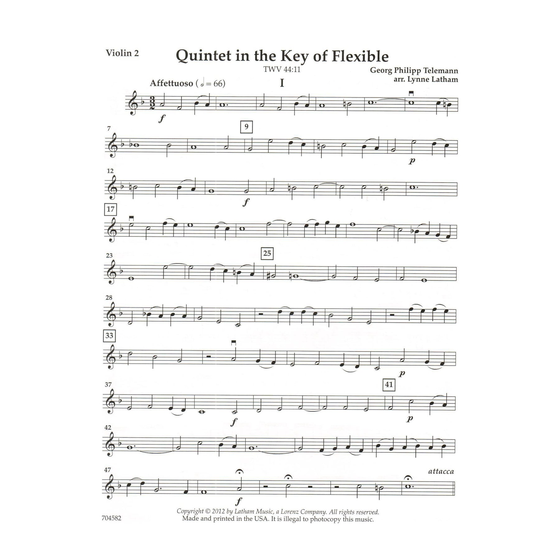 Quintet in the Key of Flexible - Work by G.P. Telemann - Arranged for Flexible String Quintet by Lynne Latham