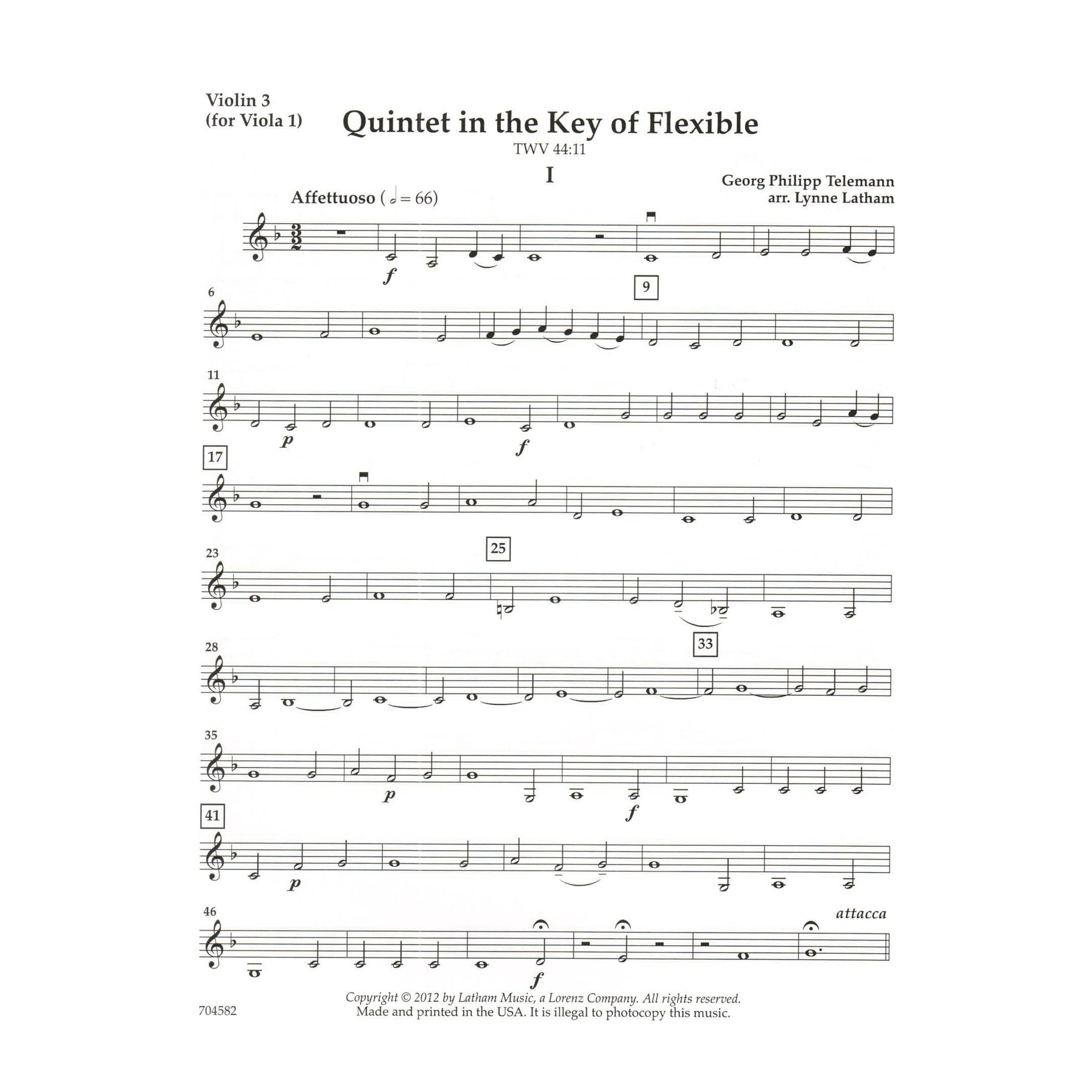 Quintet in the Key of Flexible - Work by G.P. Telemann - Arranged for Flexible String Quintet by Lynne Latham
