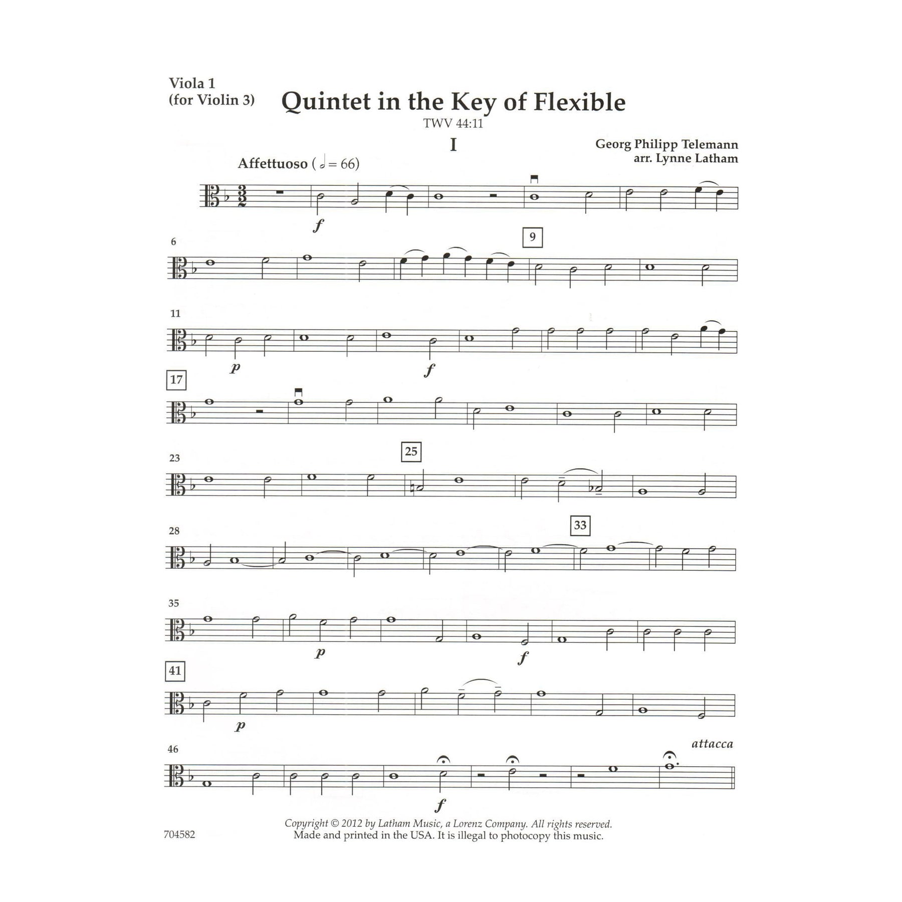 Quintet in the Key of Flexible - Work by G.P. Telemann - Arranged for Flexible String Quintet by Lynne Latham