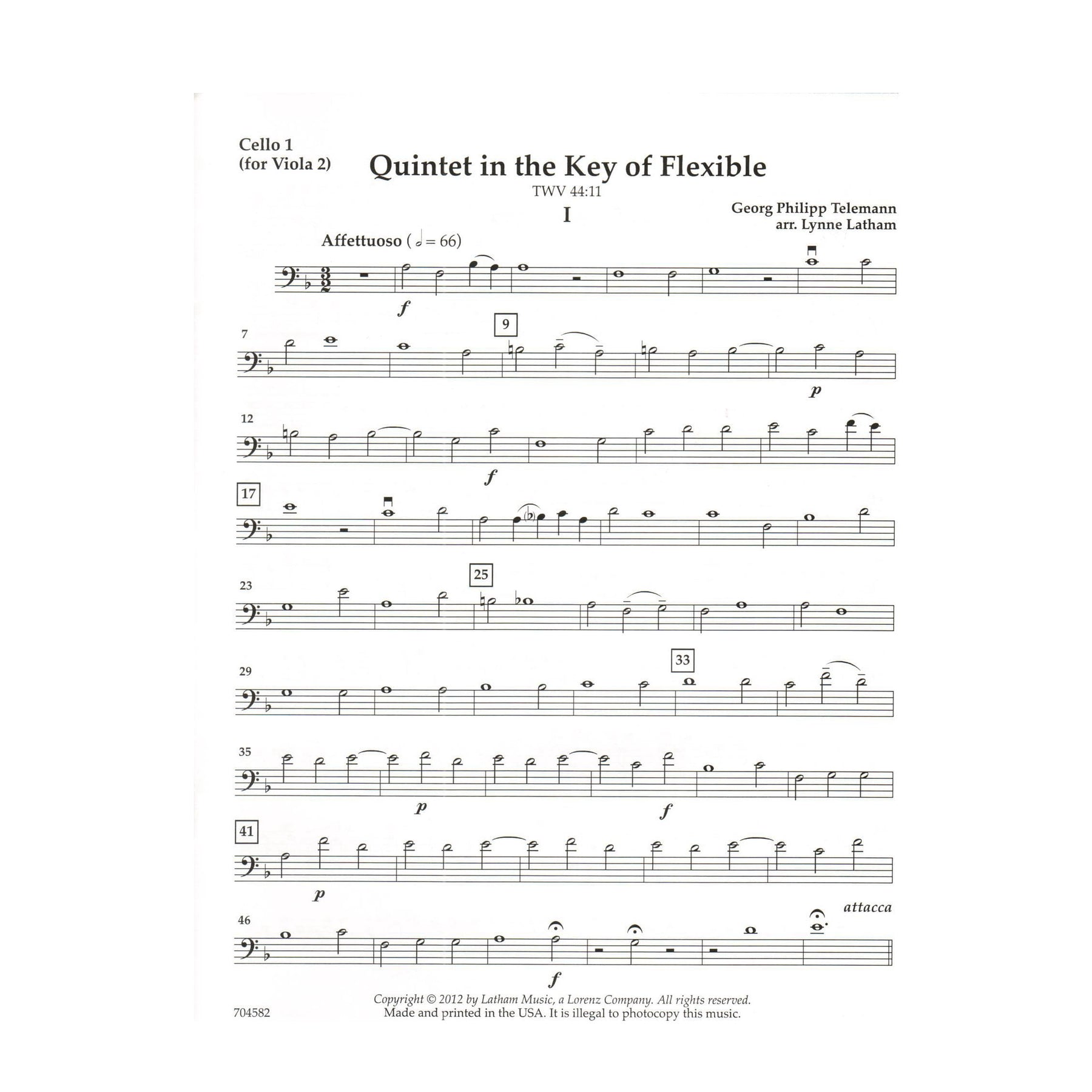 Quintet in the Key of Flexible - Work by G.P. Telemann - Arranged for Flexible String Quintet by Lynne Latham