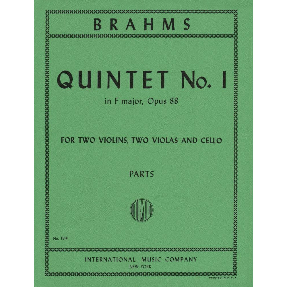 Brahms, Johannes - Quintet No 1 In F Major Op 88 for Two Violins, Two Violas and Cello - Arranged by the Gewandhaus Quartet - International Edition
