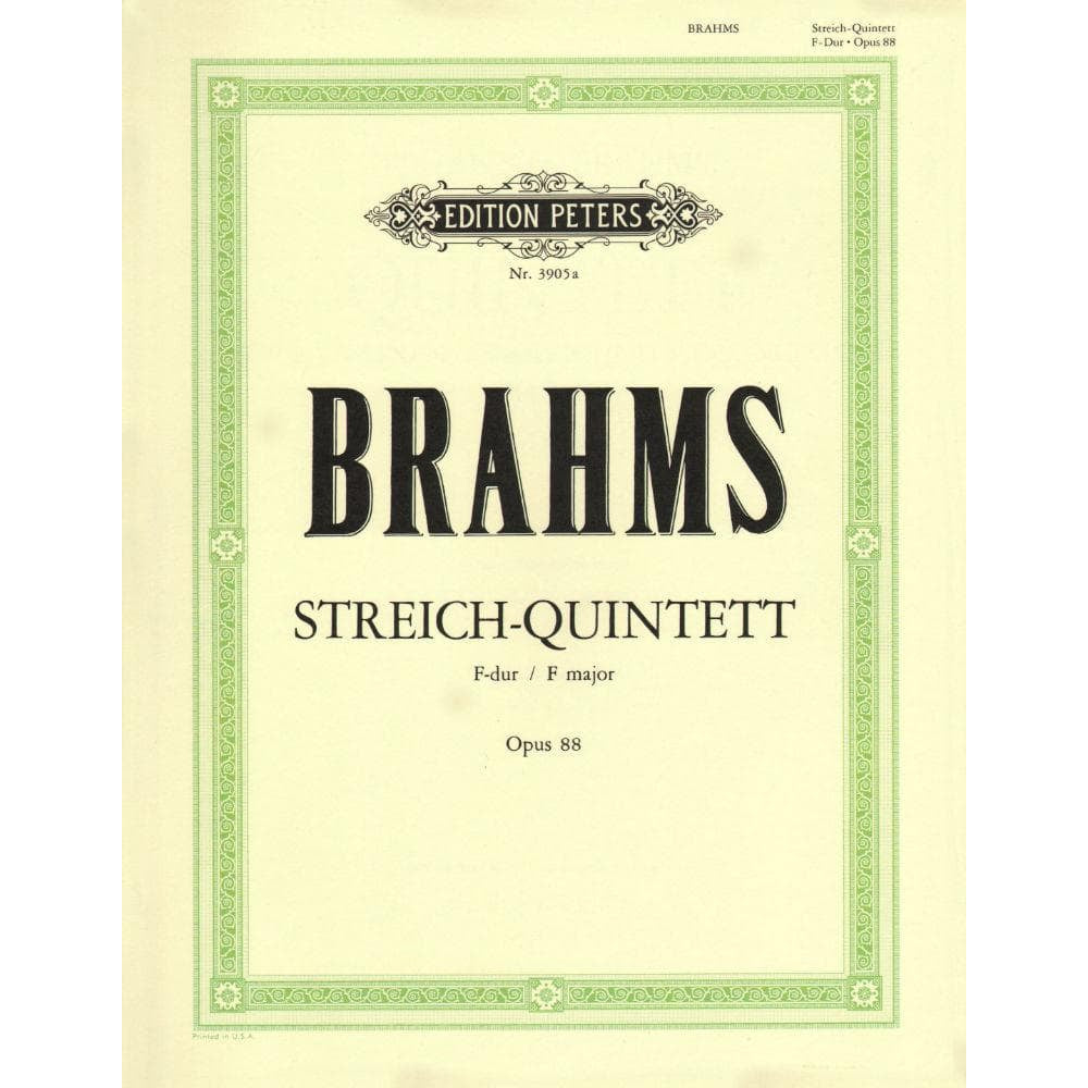 Brahms, Johannes - Quintet No 1 In F Major Op 88 for Two Violins, Two Violas and Cello - Arranged by the Gewandhaus Quartet - Peters Edition