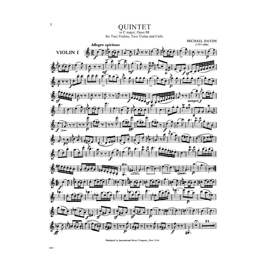 Michael Haydn - Quintet in C Major, Op 88 - Two Violins, Two Violas, and Cello - International Music Co