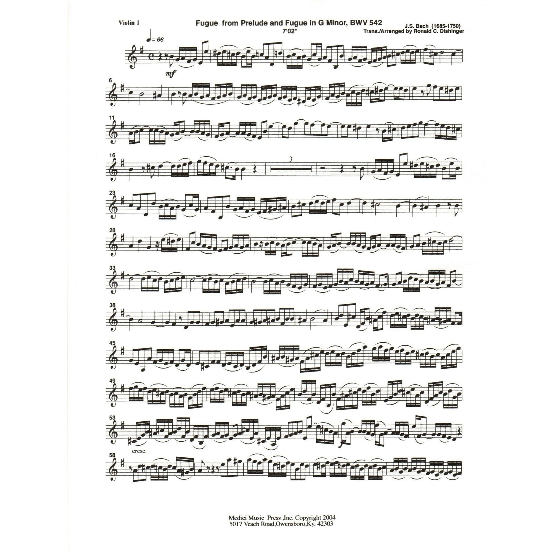 Bach, J.S. - Fugue from Prelude and Fugue (BWV 542) - for String Orchestra - arranged by Dishinger - Medici Music Press
