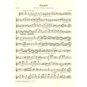 Brahms, Johannes - String Sextet No. 1 in B-flat Major, Op. 18 - URTEXT Published by G Henle Verlag