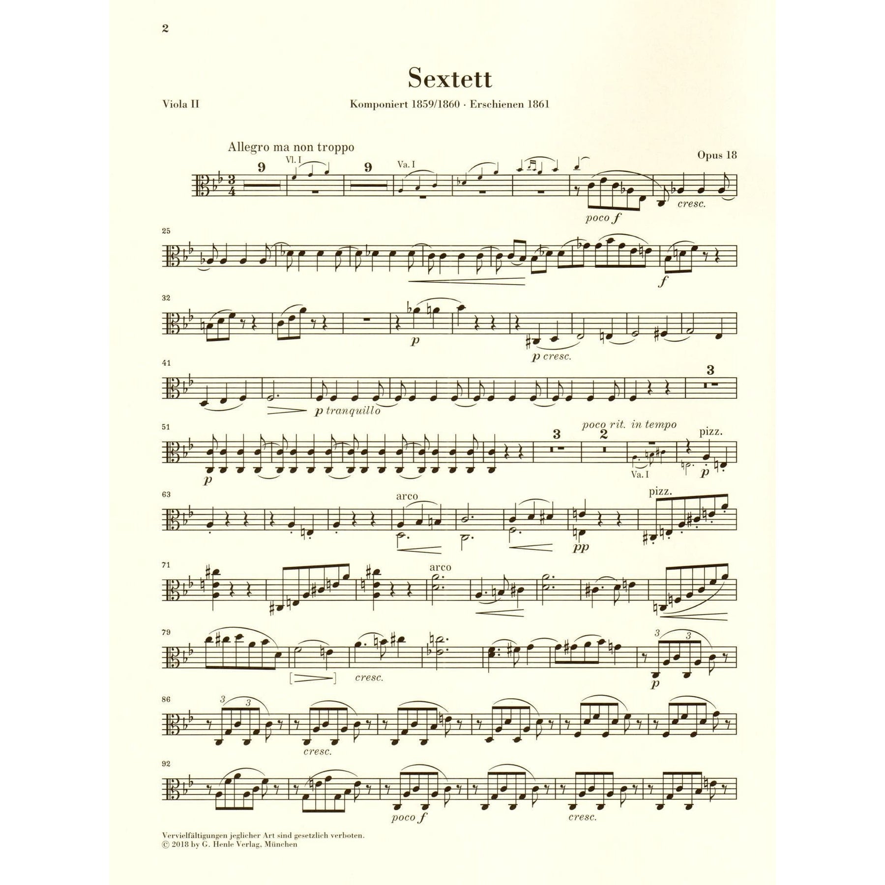 Brahms, Johannes - String Sextet No. 1 in B-flat Major, Op. 18 - URTEXT Published by G Henle Verlag