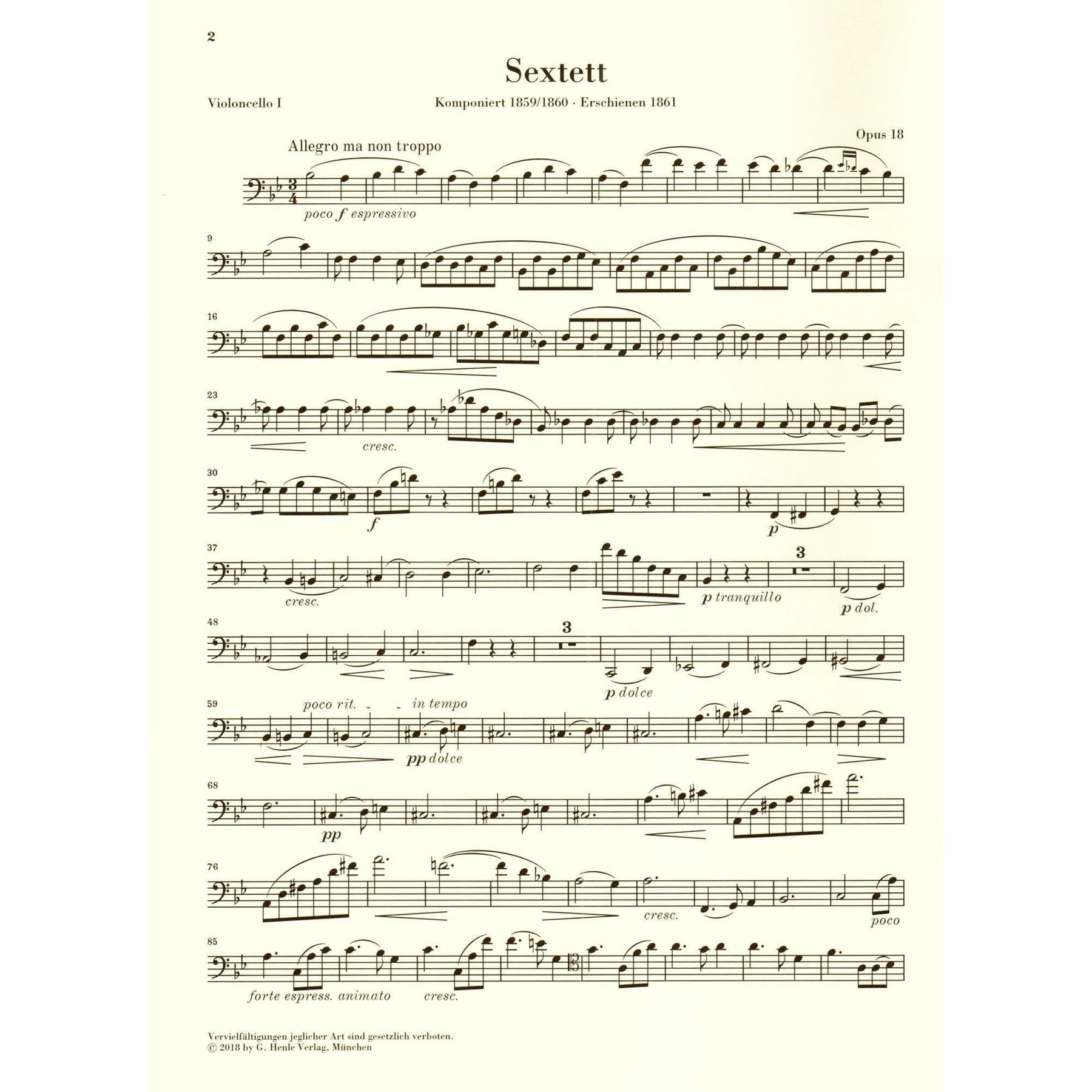 Brahms, Johannes - String Sextet No. 1 in B-flat Major, Op. 18 - URTEXT Published by G Henle Verlag