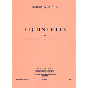 Milhaud, Darius - Quintet No 2, Op 316 - Two Violins, Viola, Cello, and Bass - Score and Parts - Editions Heugel & Cie