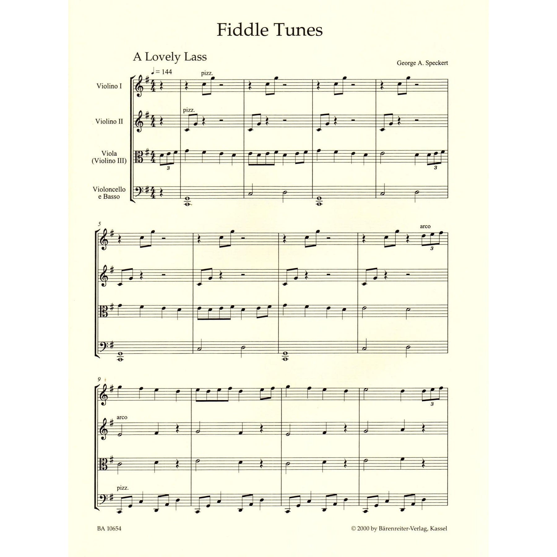 Fiddle Tunes: Irish Music for Strings - Two Violins, Viola (3rd Violin), and Cello (Bass) - arranged by Georg Speckert - Bärenreiter Verlag