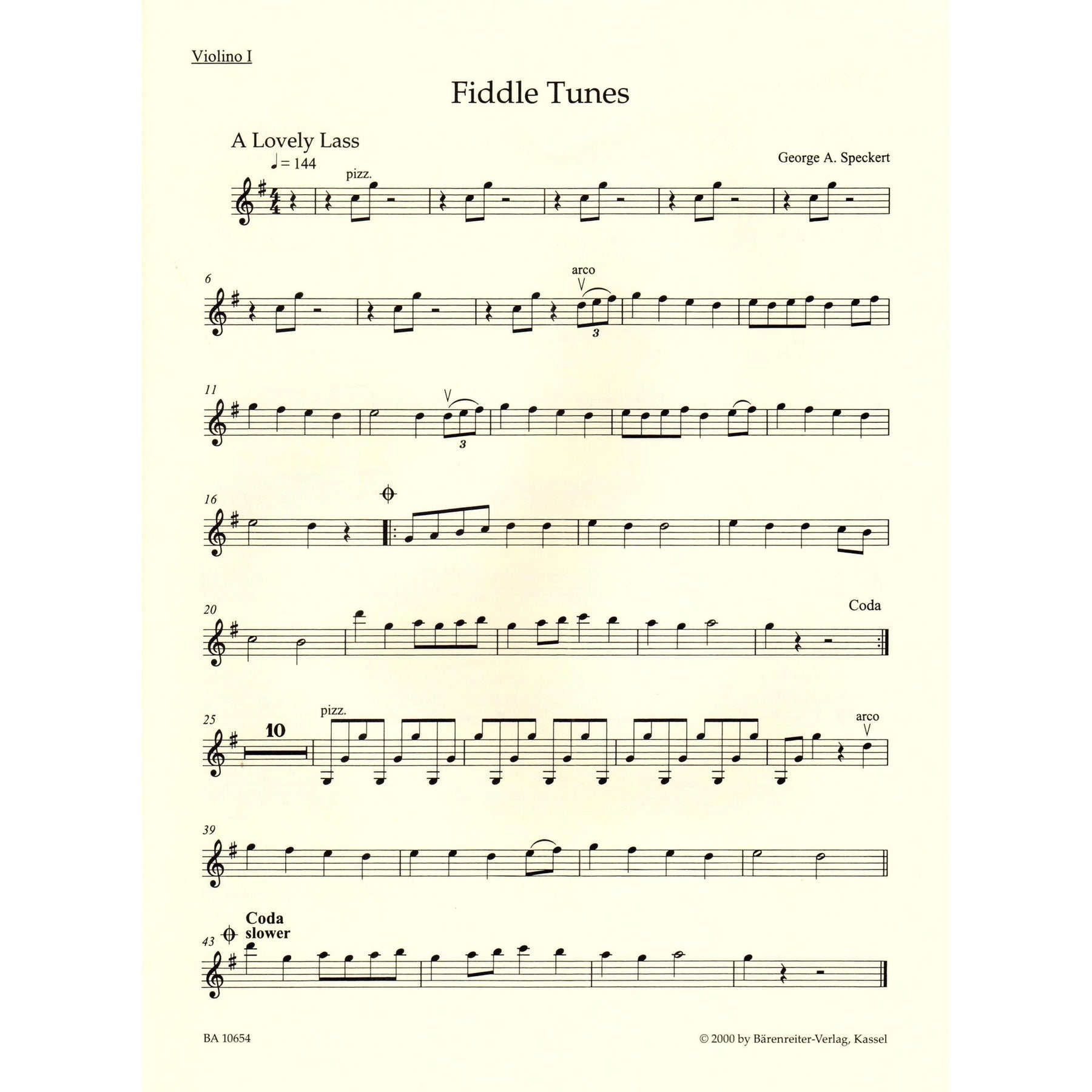 Fiddle Tunes: Irish Music for Strings - Two Violins, Viola (3rd Violin), and Cello (Bass) - arranged by Georg Speckert - Bärenreiter Verlag