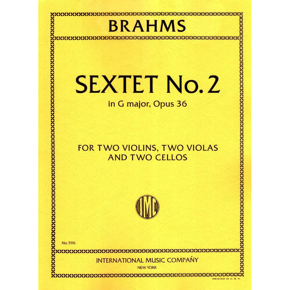 Brahms, Johannes - Sextet No 2 in G Major, Op 36 - Two Violins, Two Violas and Two Cellos - Set of Parts - International Music Company